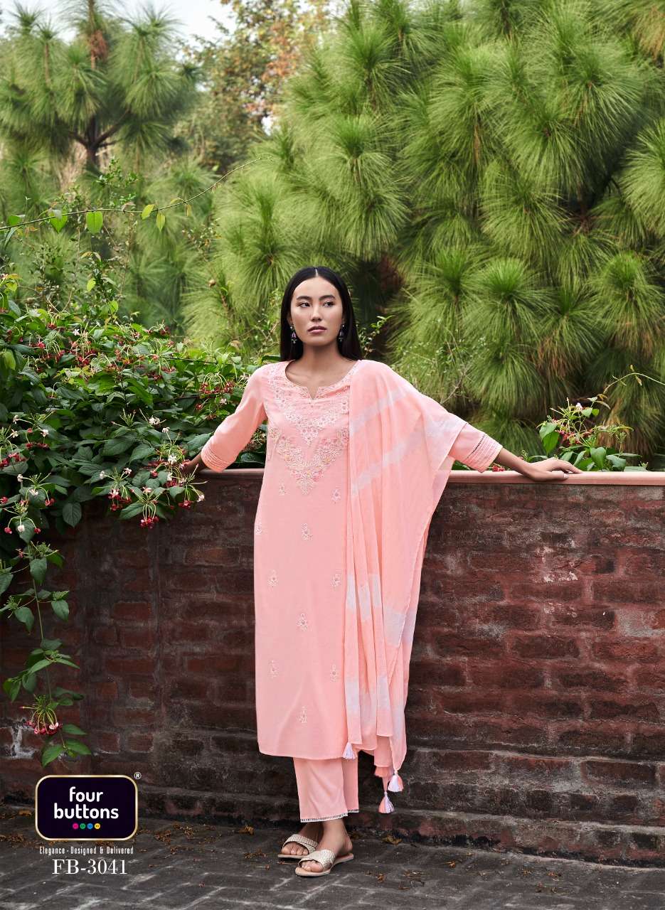 FOUR BUTTONS PRESENT FANAA PURE COTTON MAL 3PCS SET KURTI PANT WITH DUPATTA SET
