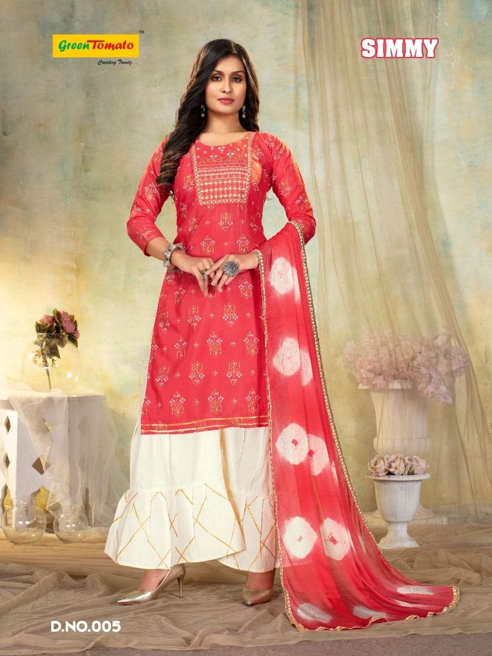 GREEN TOMATO PRESENTING SIMMY COTTON KURTI SHARARA WITH DUPATTA SET