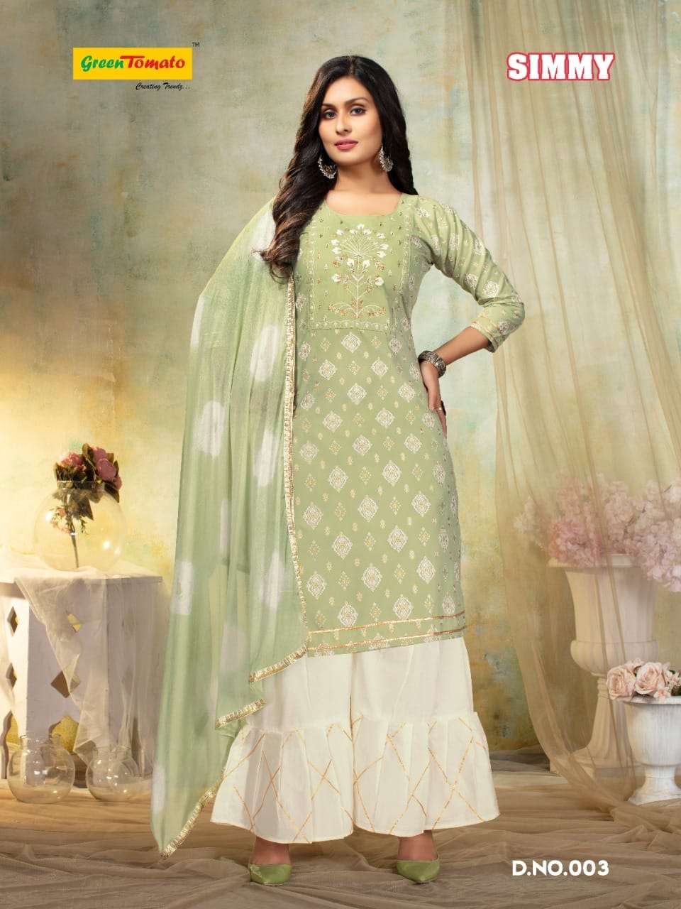 GREEN TOMATO PRESENTING SIMMY COTTON KURTI SHARARA WITH DUPATTA SET