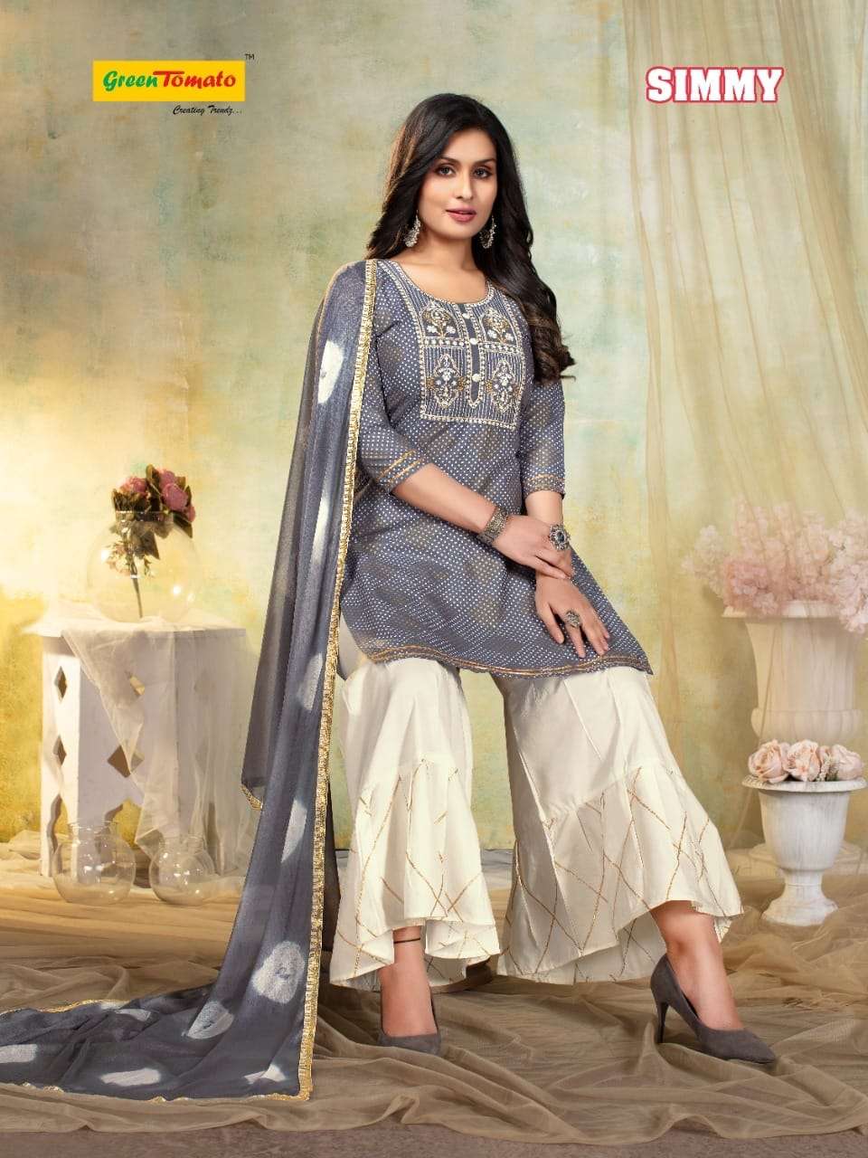 GREEN TOMATO PRESENTING SIMMY COTTON KURTI SHARARA WITH DUPATTA SET