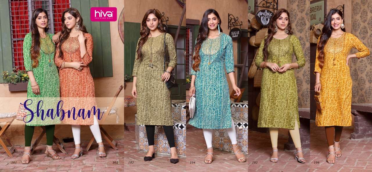 HIVA PRESENT SHABNAM RAYON KURTI CATALOG