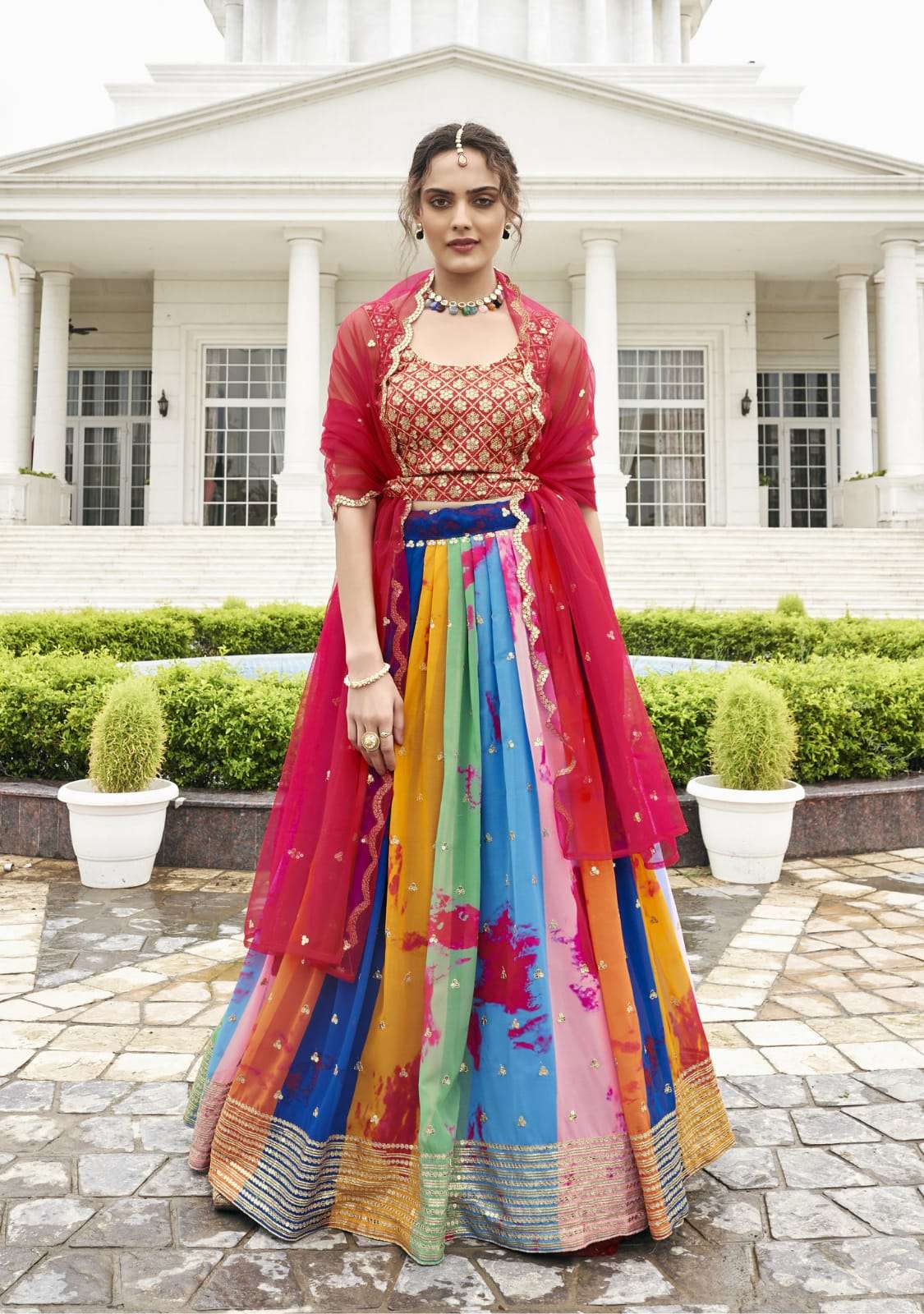 KIASHA CATALOUGE BY SHREEMATEE FASHION  PURE FOX GEORGETTE FABRIC MULTI COLOR DIGITAL PRINTED LEHENGA