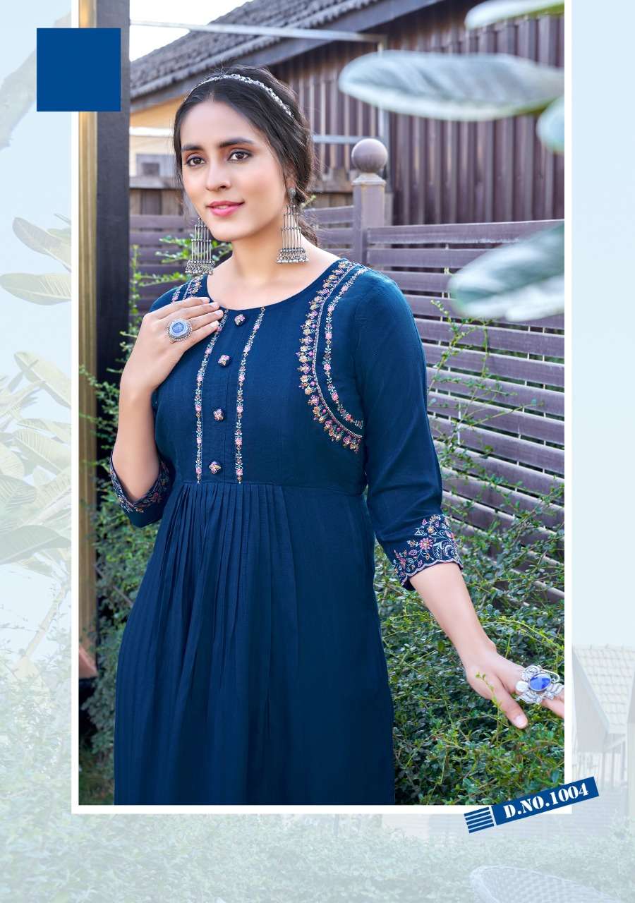 KOODEE PRESENT MORNI VOL 1 HEAVY RAYON DOBY NYRA CUT ONLY KURTI SET