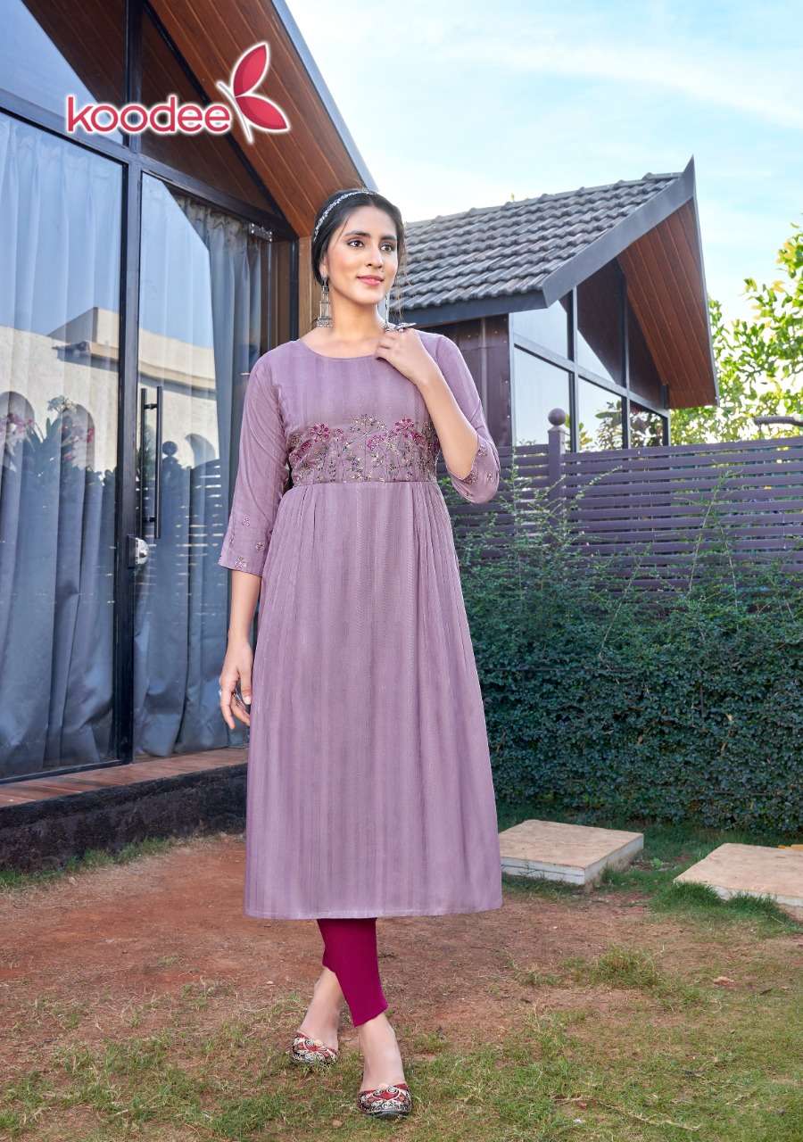 KOODEE PRESENT MORNI VOL 1 HEAVY RAYON DOBY NYRA CUT ONLY KURTI SET