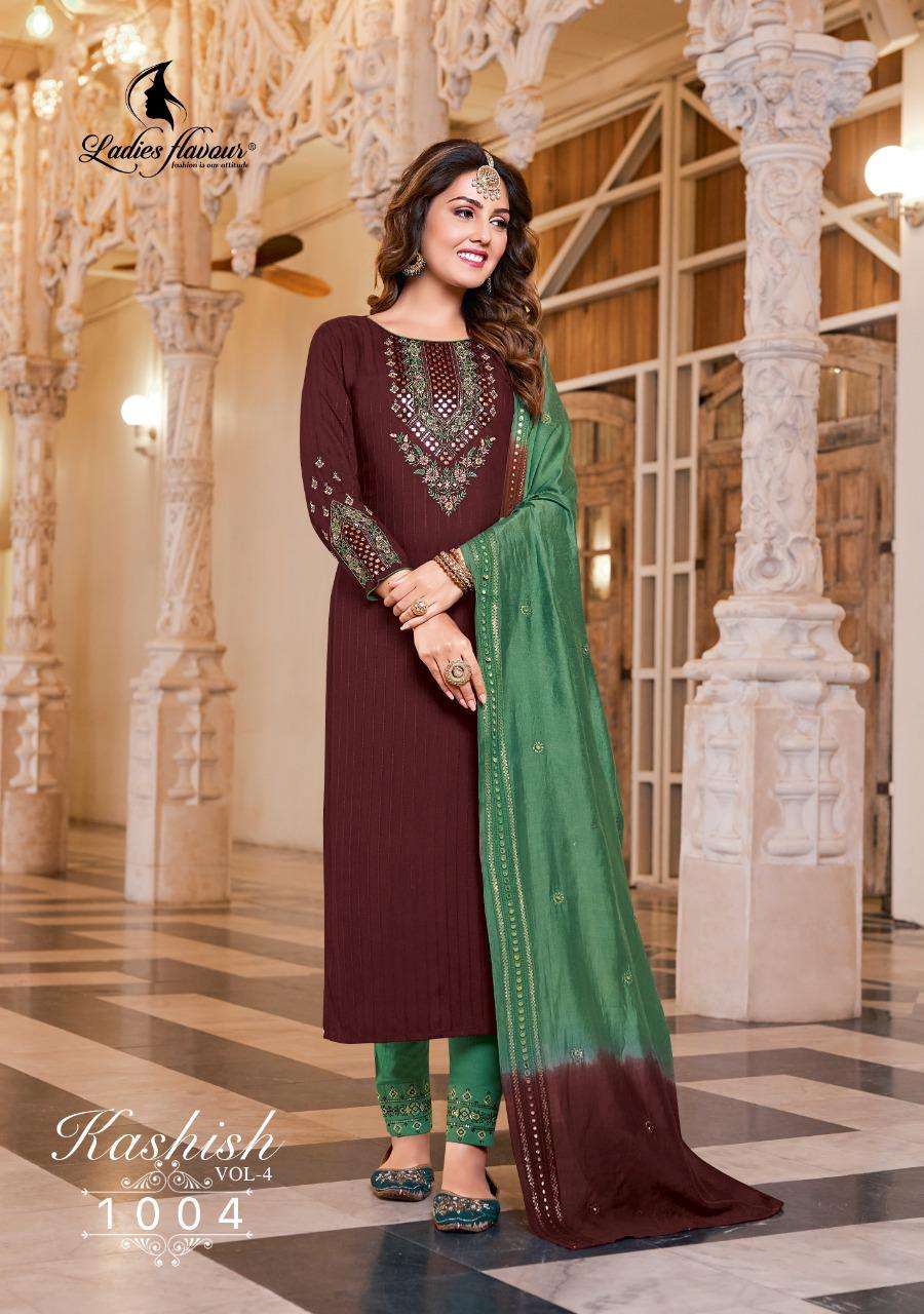 LADIES FLAVOUR KASHISH VOL 4 PURE RAYON WEAVING 3PCS KURTI PANT WITH DUPATTA WITH EMBROIDERY WORK 