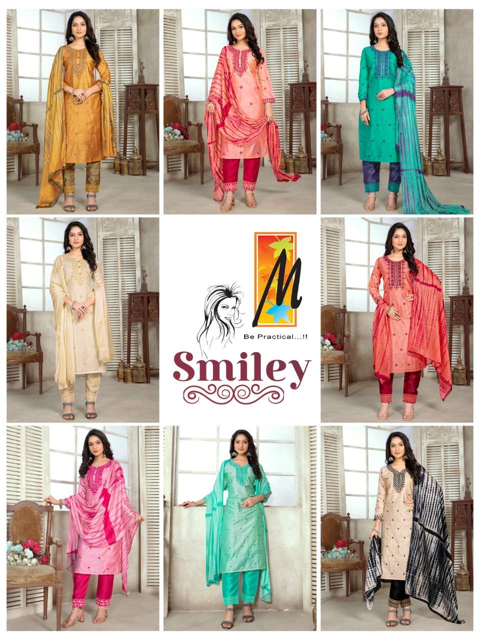 MASTER PRESENT SMILEY 3PCS CONCEPT HEAVY CHANDERI WITK EMBROIDERY TIKA WORK KURTI PANT WITH DUPATTA SET