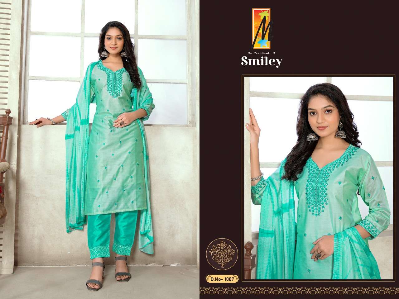 MASTER PRESENT SMILEY 3PCS CONCEPT HEAVY CHANDERI WITK EMBROIDERY TIKA WORK KURTI PANT WITH DUPATTA SET