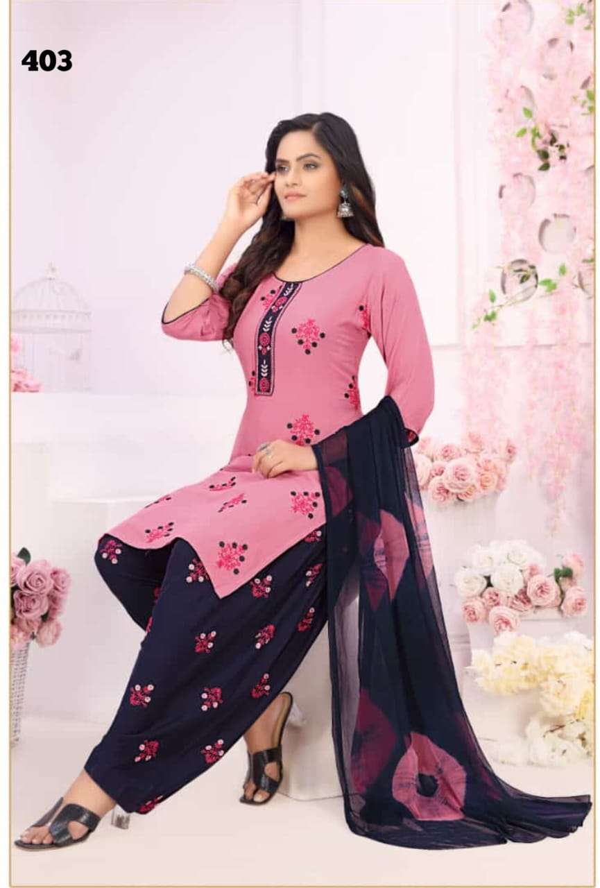 PAAVI BY ROOH VOL 4 PRESENT D.NO 403 RAYON PATIYALA SUIT 3PCS CONCEPT SET