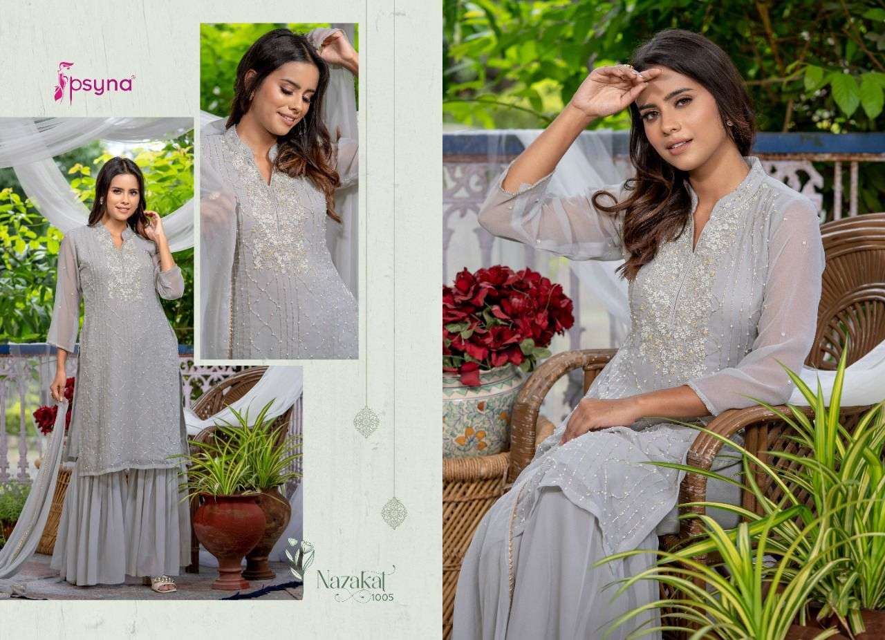 PSYNA PRESENT NAZAKAT 3PCS CONCEPT KURTA SHARARA WITH DUPATTA SET