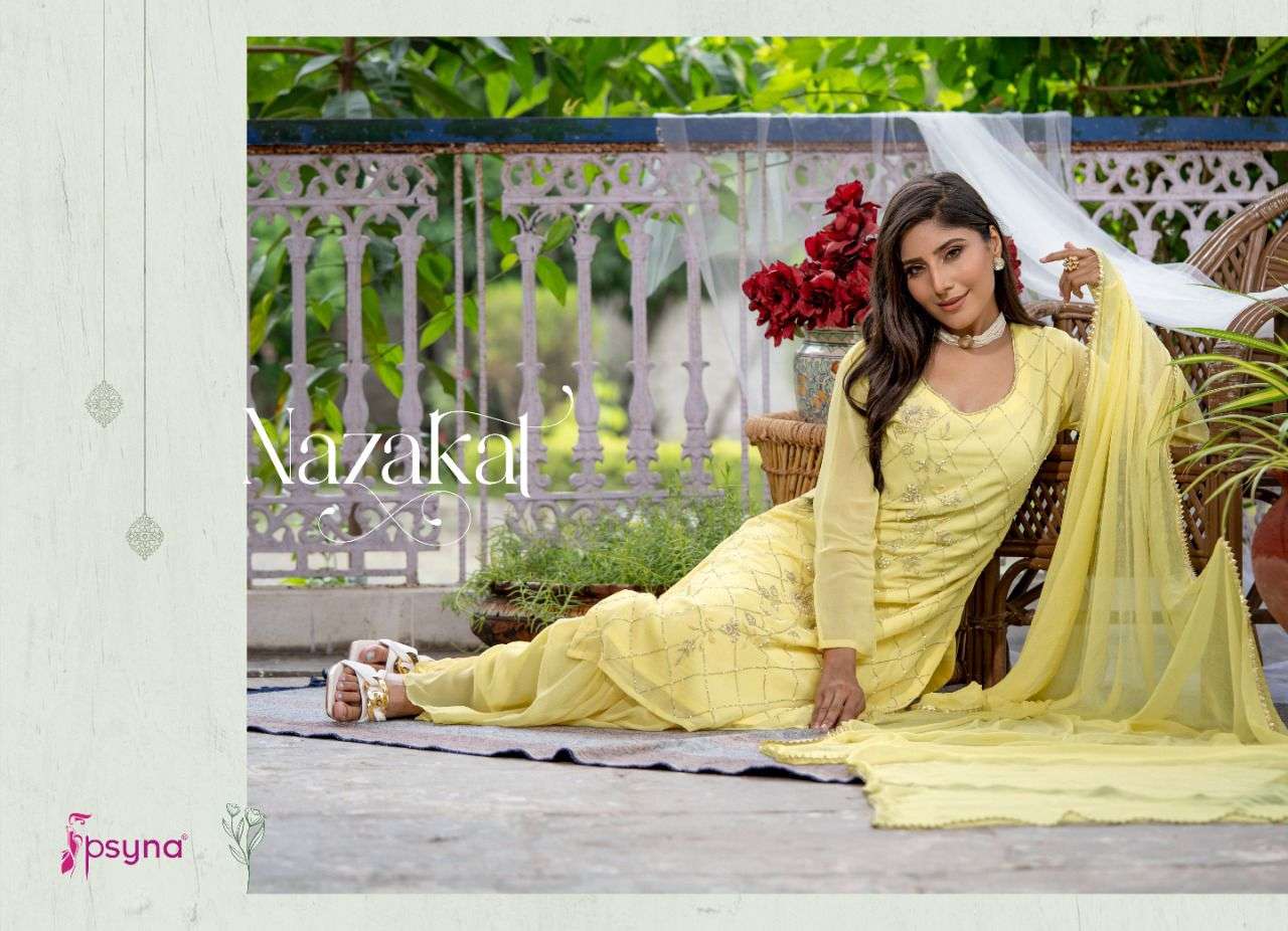 PSYNA PRESENT NAZAKAT 3PCS CONCEPT KURTA SHARARA WITH DUPATTA SET