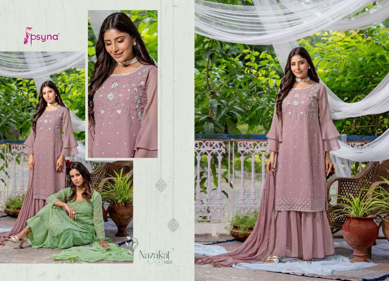 PSYNA PRESENT NAZAKAT 3PCS CONCEPT KURTA SHARARA WITH DUPATTA SET