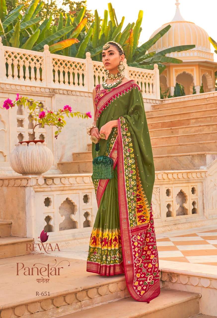 REWAA PRESENTING PANETAR NEW HEAVY FANCY SMOOTH PATOLA DESIGNER SAREE WITH BLOUSE AND KHATLI WORK COLLECTION