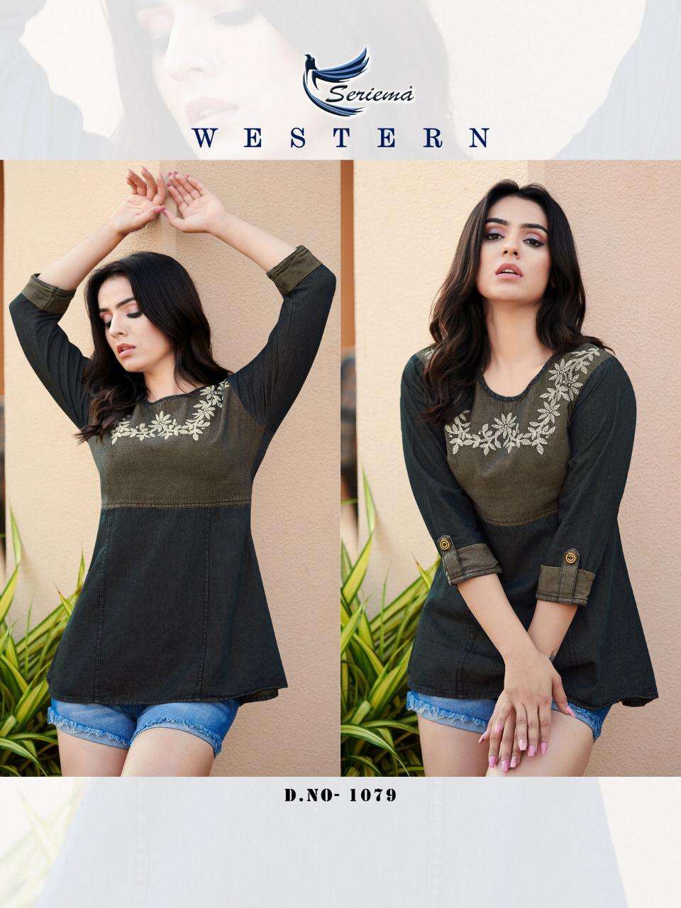 SERIEMA LAUNCH WONDER VOL 2 PRESENT D.NO 1079 DENIM TOP TUNIC STYLE