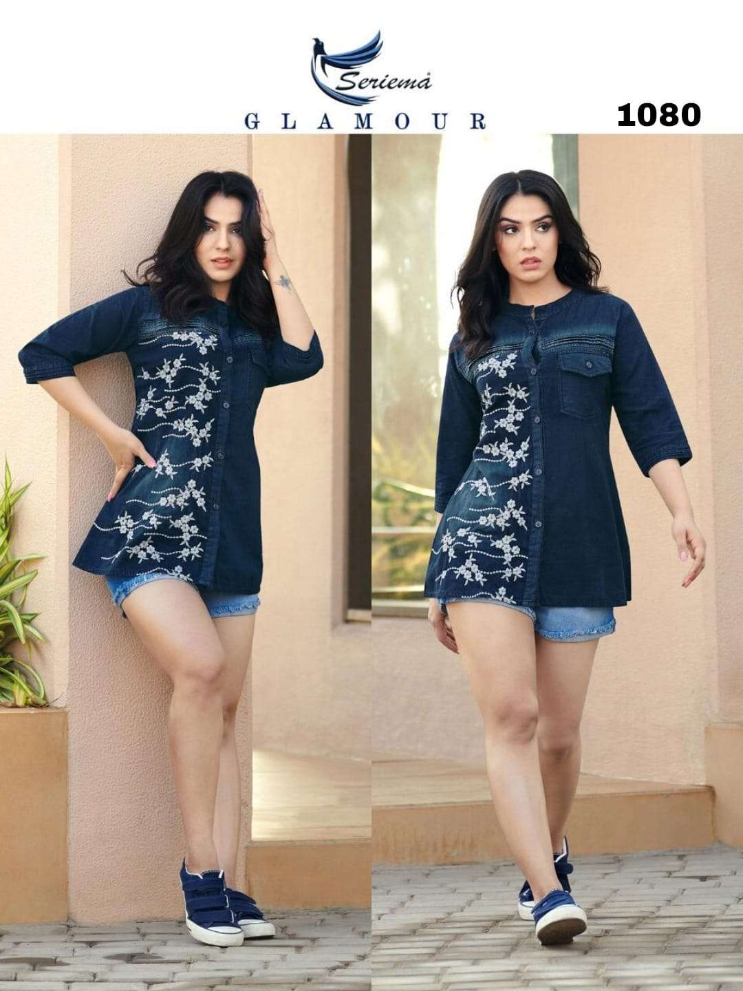 SERIEMA LAUNCH WONDER VOL 2 PRESENT D.NO 1080 DENIM TOP TUNIC STYLE