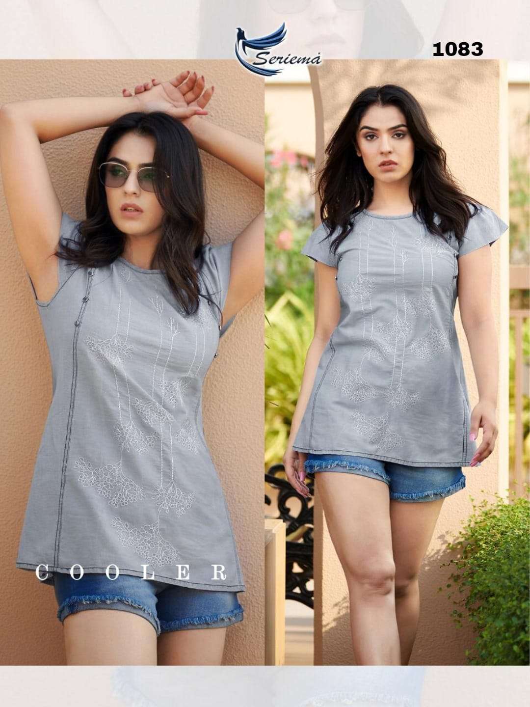 SERIEMA LAUNCH WONDER VOL 2 PRESENT D.NO 1083 DENIM TOP TUNIC STYLE