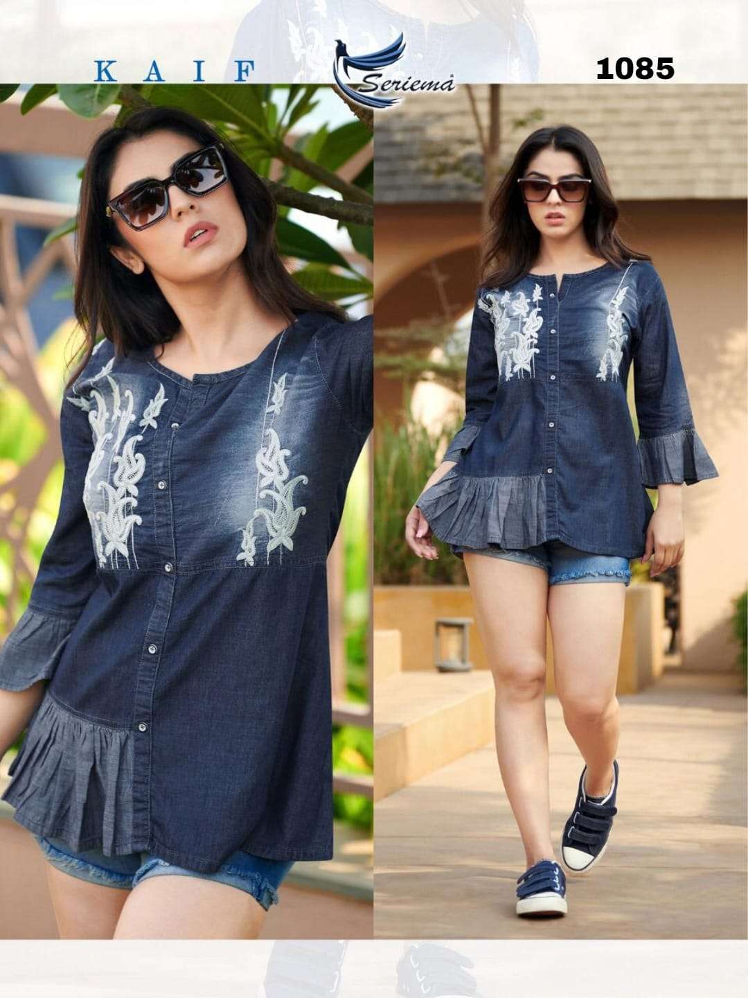 SERIEMA LAUNCH WONDER VOL 2 PRESENT D.NO 1085 DENIM TOP TUNIC STYLE