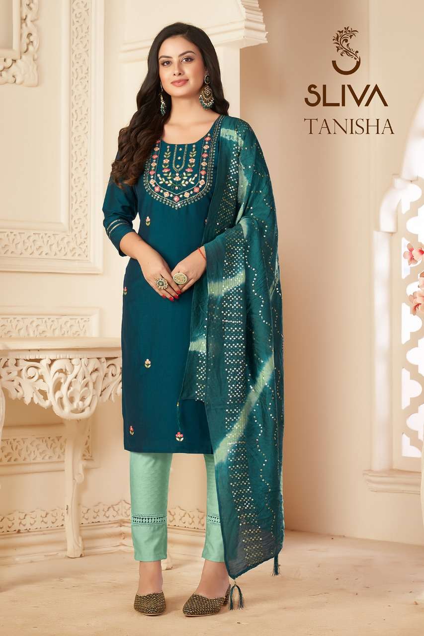SLIVA TANISHA VOL -1 EMBROIDERY READYMADE KURTI PENT SET WITH DUPATTA