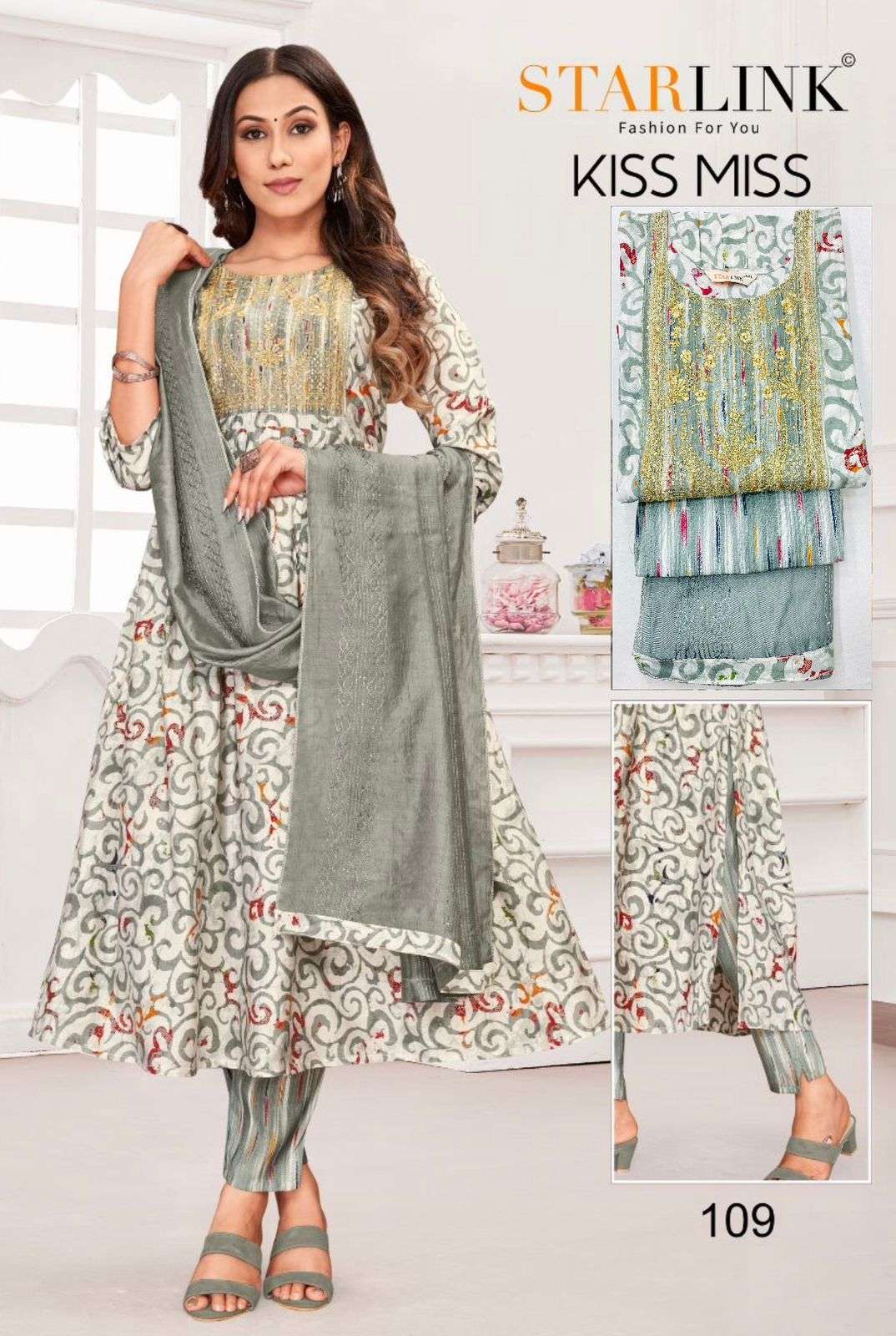 STARLINK PRESENT KISS MISS 3PCS CONCEPT CASUAL WEAR KURTI PANT WITH DUPATTA SET