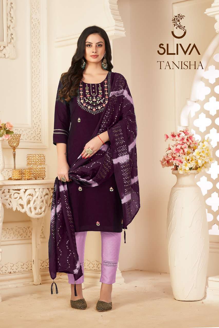 TANISHA VOL 1 BY SLIVA EMBROIDERY READYMADE KURTI PENT SET WITH DUPATTA
