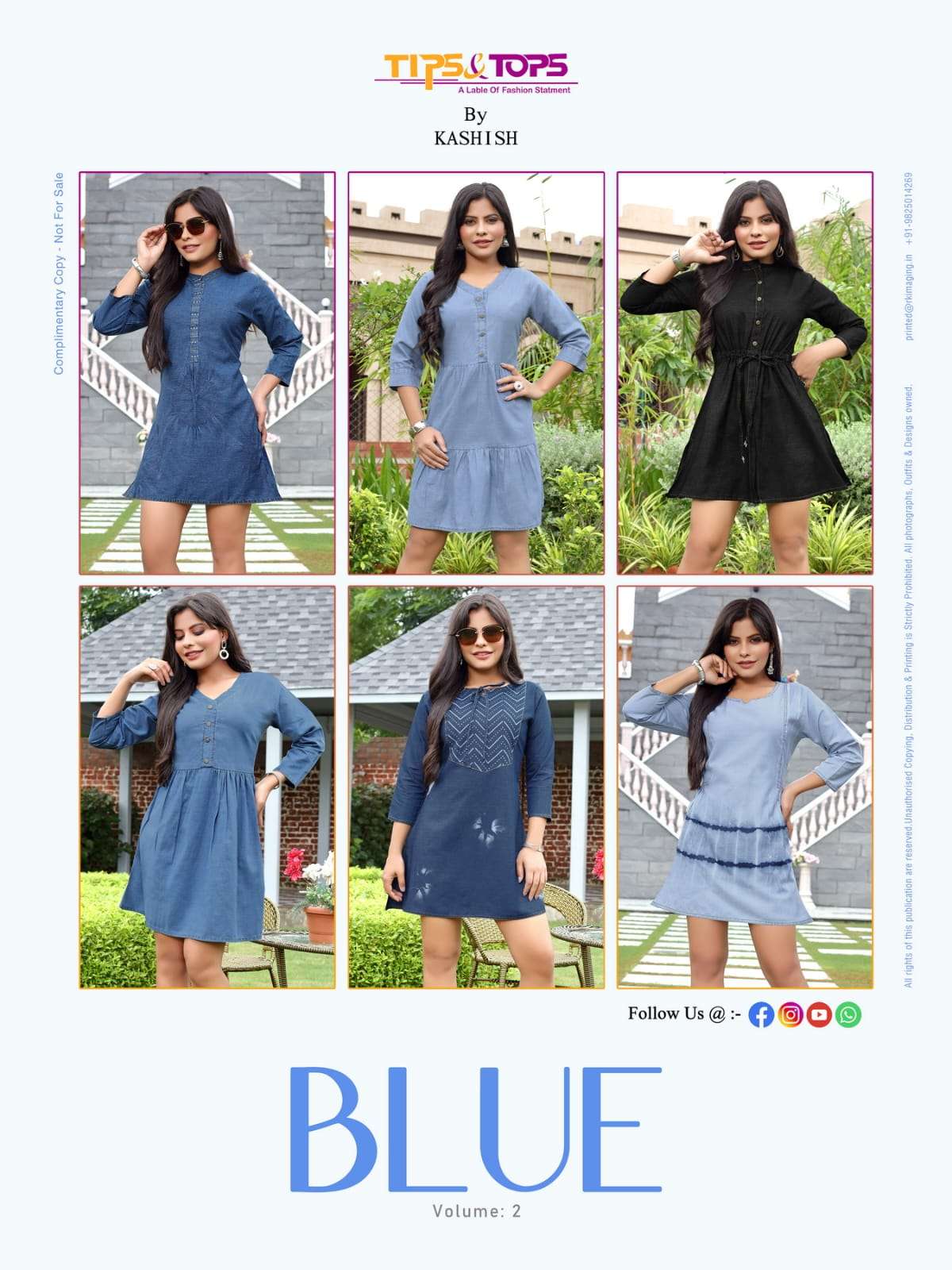TIPS TOPS PRESENT BLUE VOL 2 DENIM A LINE SHORT KURTIS SET