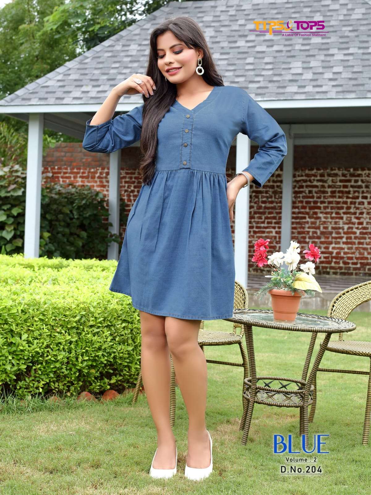 TIPS TOPS PRESENT BLUE VOL 2 DENIM A LINE SHORT KURTIS SET