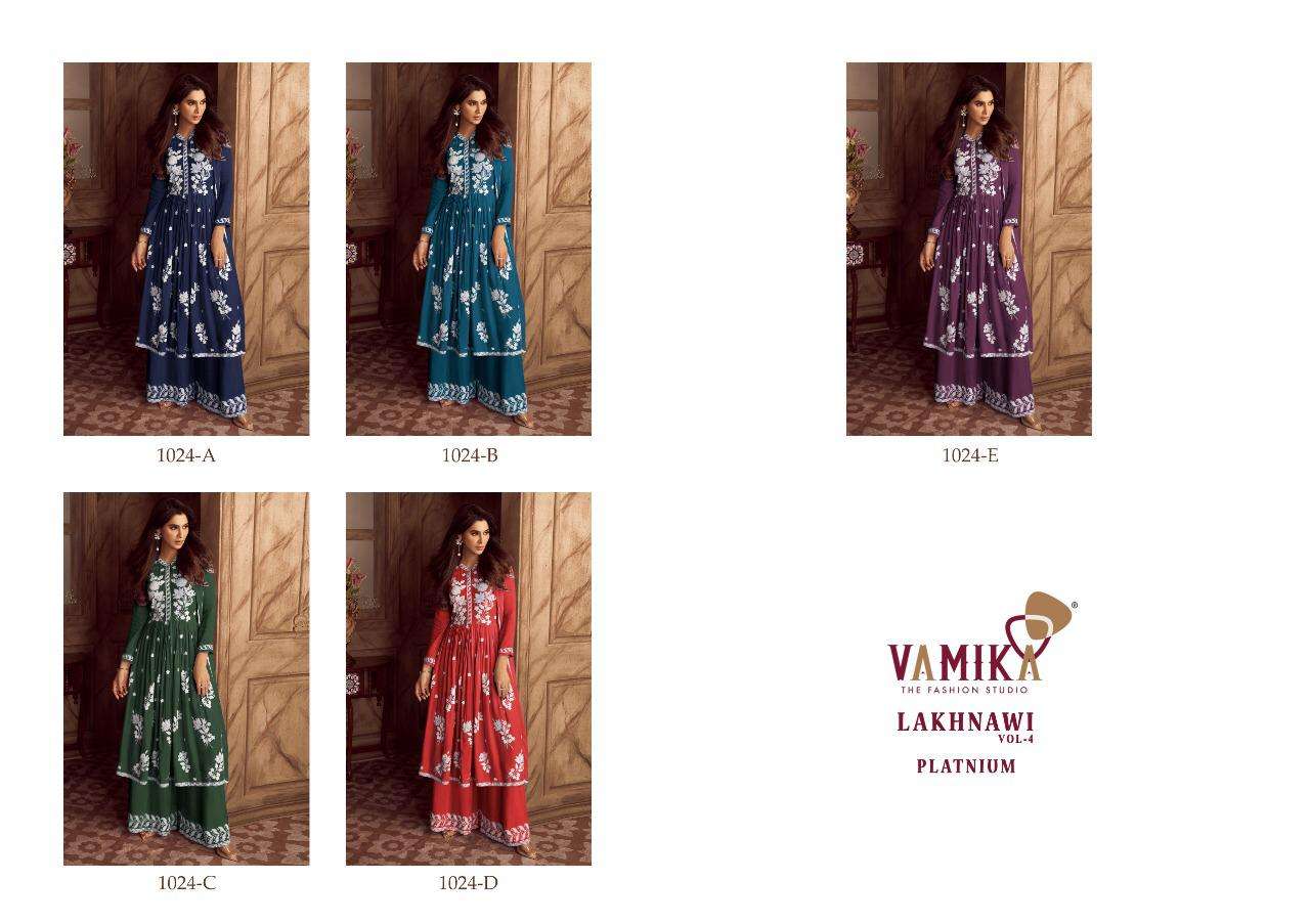 VAMIKA PRESENT LAKHNAVI VOL 4 PLATNIUM TOP PLAZO WITH DUPATTA SET