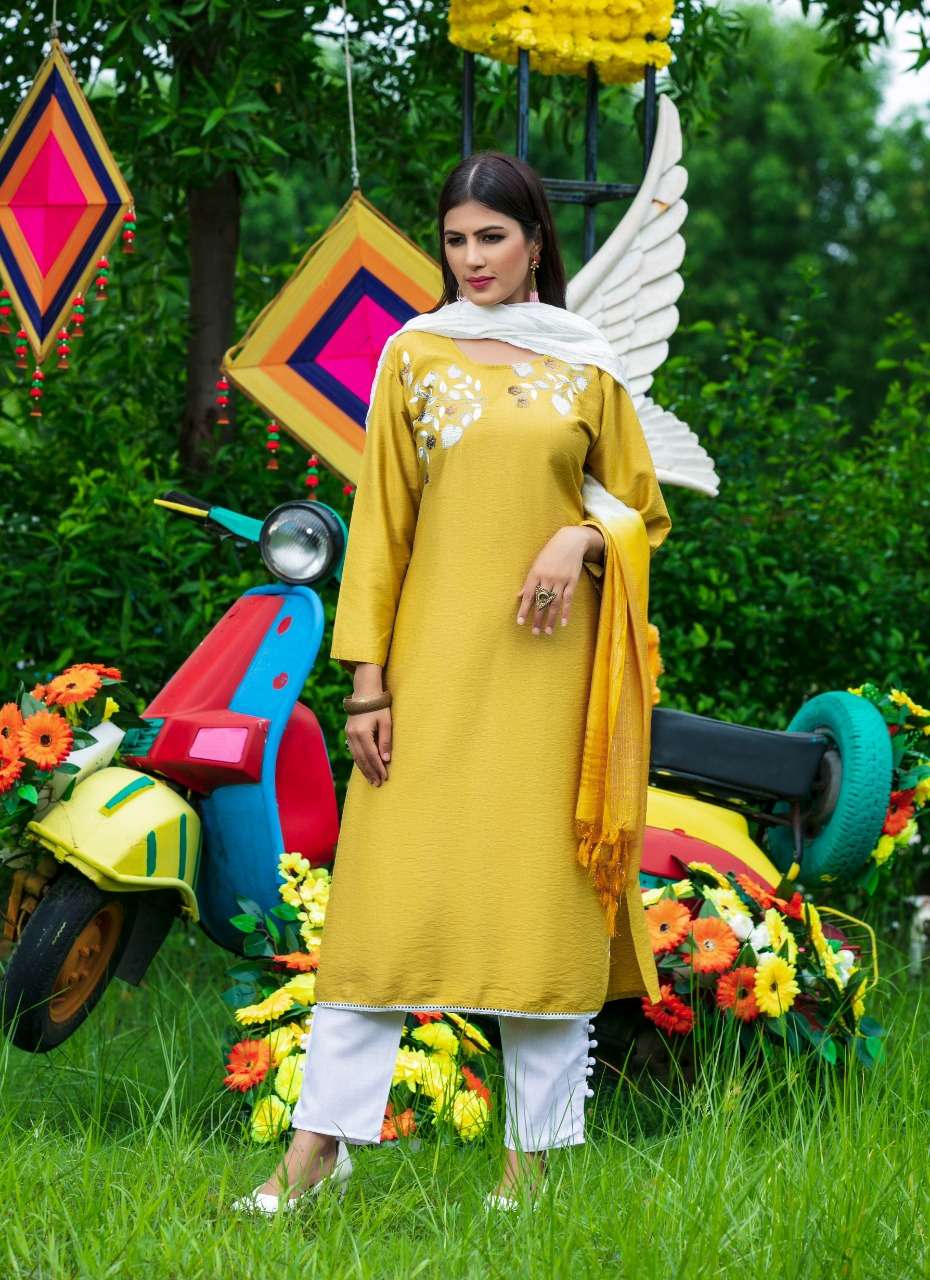 Border Yellow Color Latest New Designer Ladies Fancy Kurti Plazo at Rs 1499  in Surat