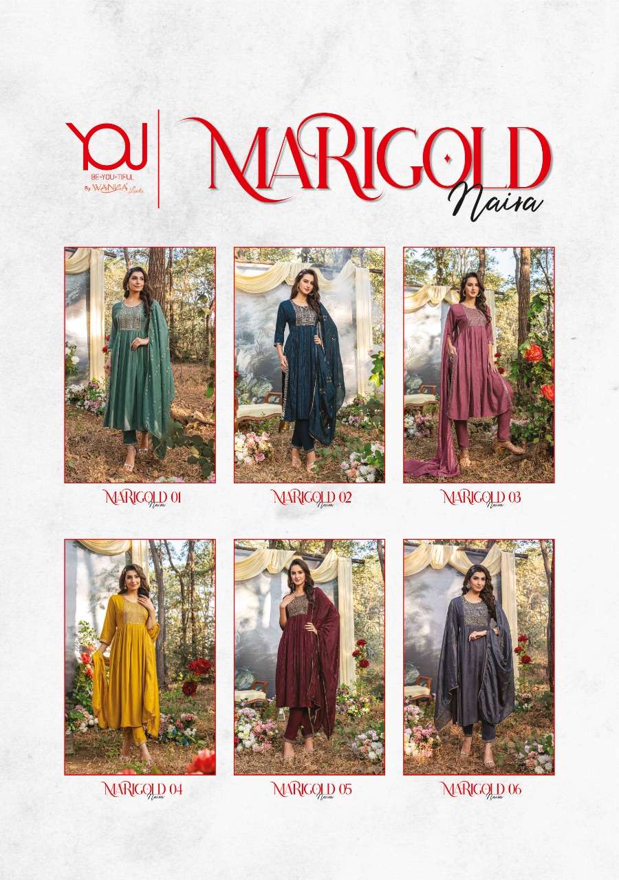 WANNA LOOKS PRESENT MARIGOLD NAIRA 3PCS CONCEPT KURTI PANT WITH DUPATTA SET