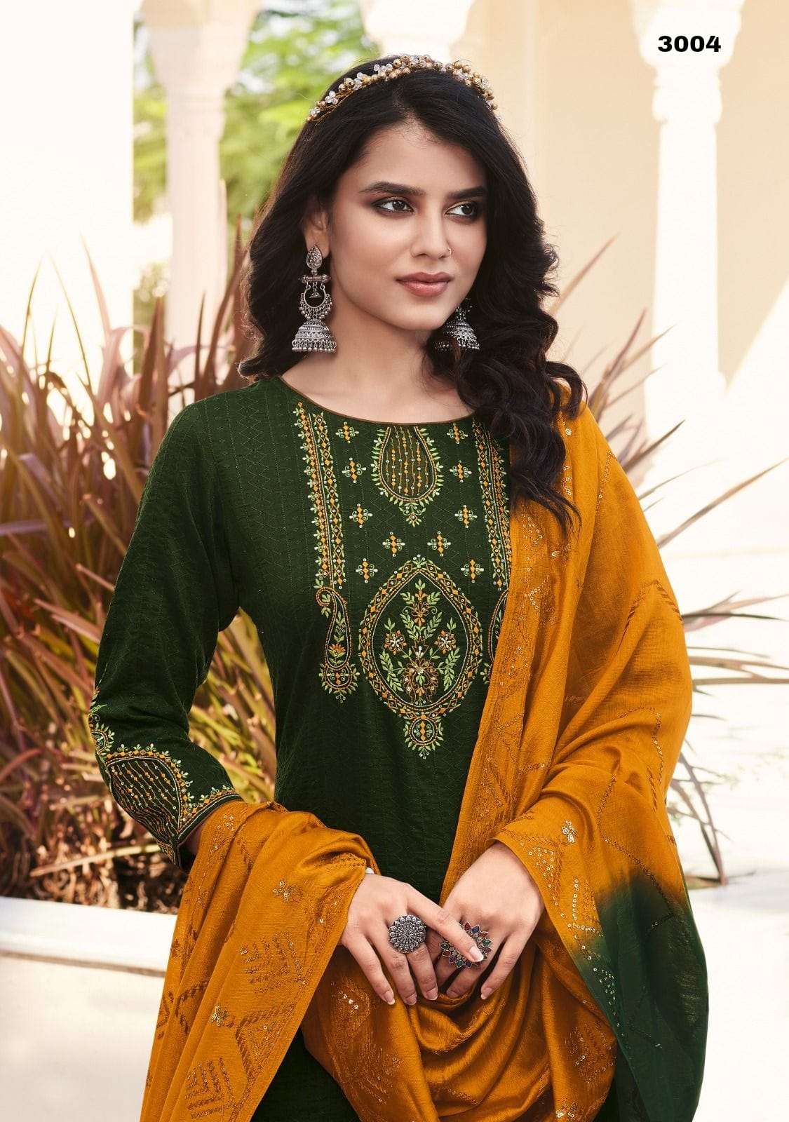 Chinon Fancy weaving sequnce With Heavy Embroidery Work With Nylon Dupatta - D no- 3004