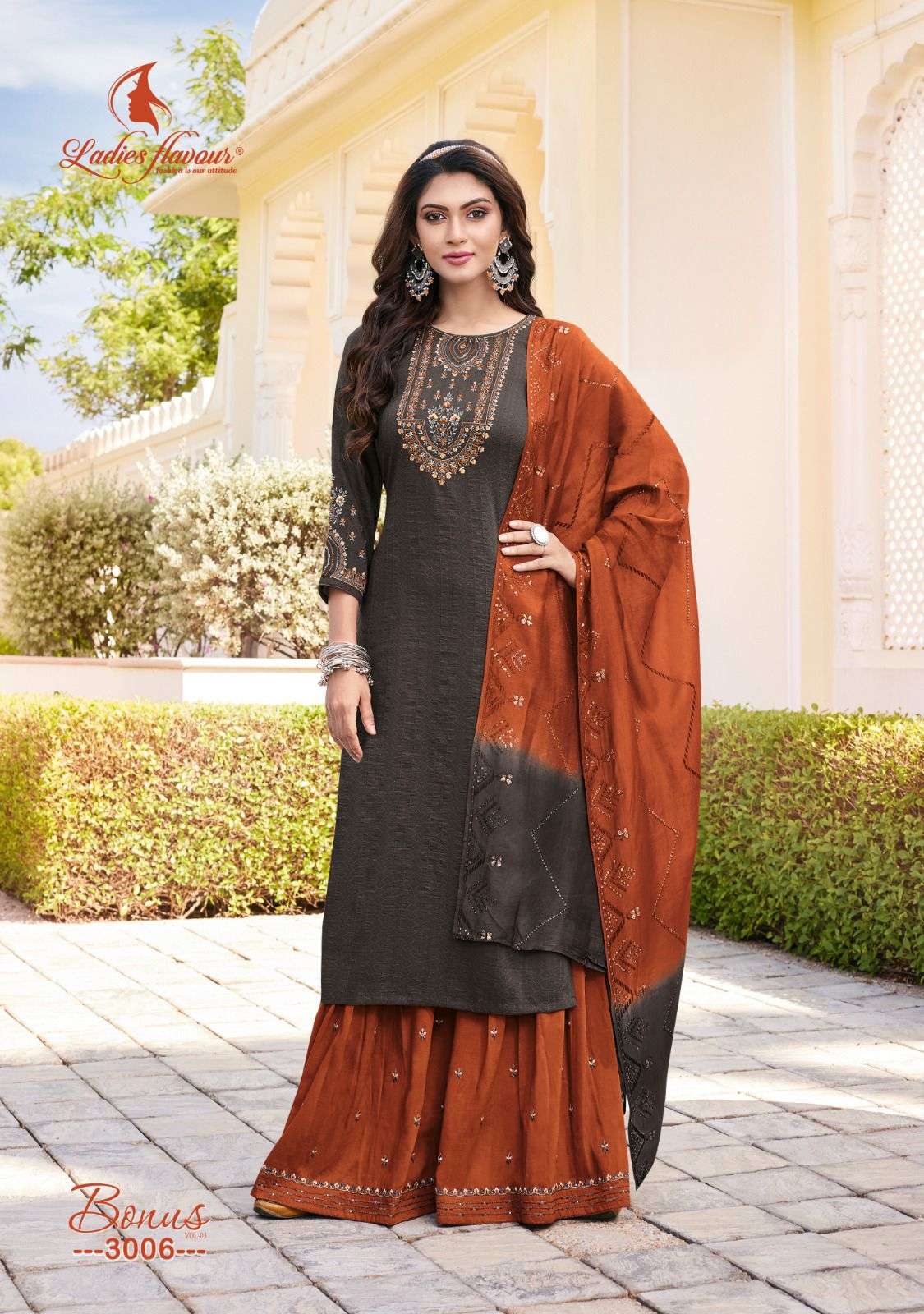 Chinon Fancy weaving sequnce With Heavy Embroidery Work With Nylon Dupatta - D no- 3006
