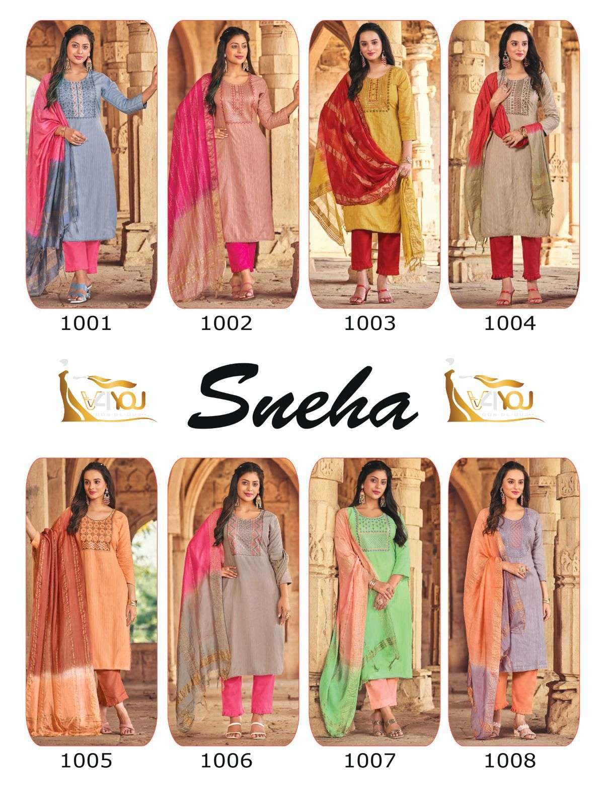 V4YOU PRESENT LAUNCHING NEW CATALOGUE SNEHA 3PCS CONCEPT KURTI PANT WITH DUPATTA SET- WHOLESALE SUPPLIER SURAT