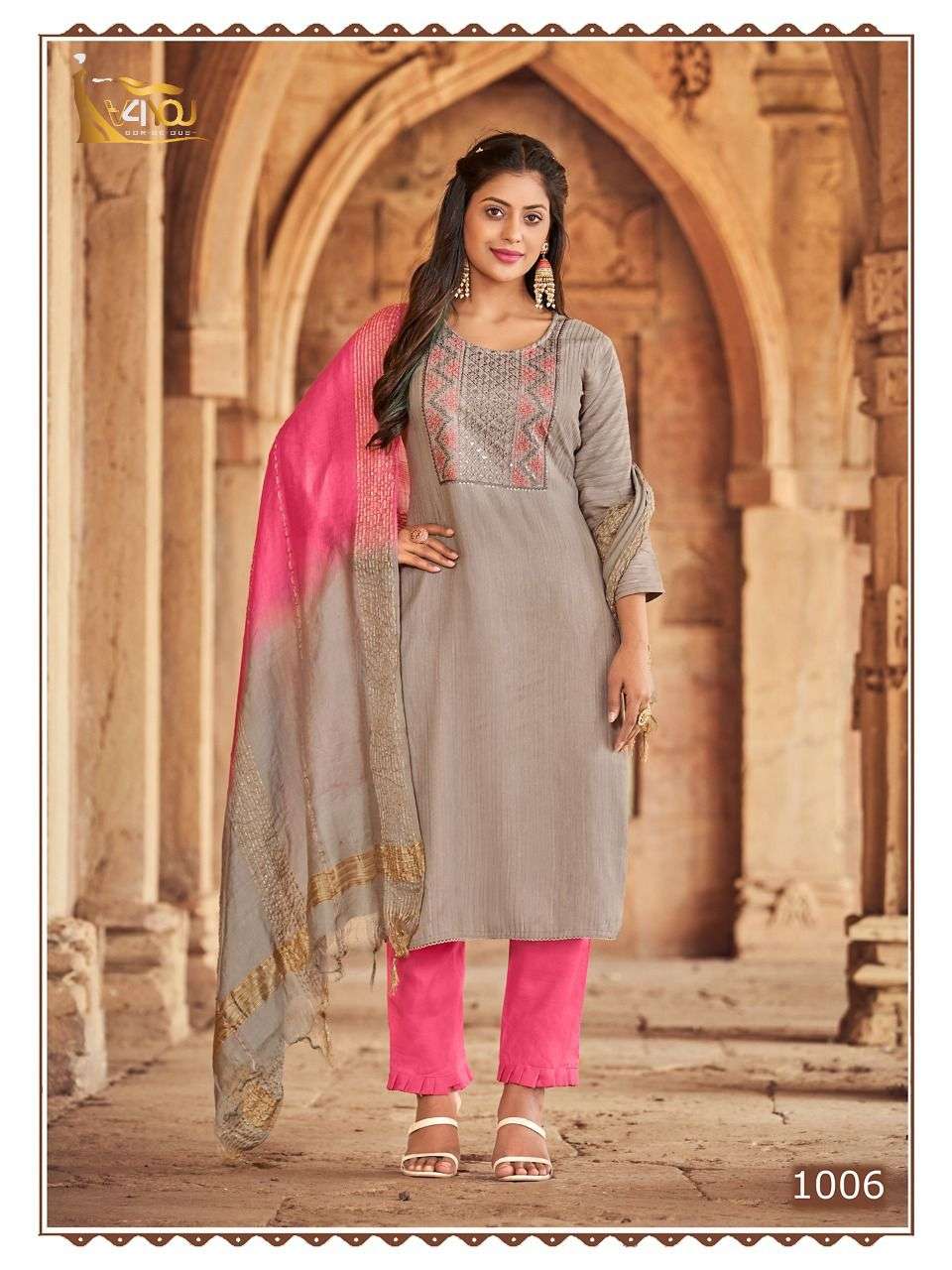 Buy V4you Sneha New Fancy Kurtis With Bottom Dupatta Collection