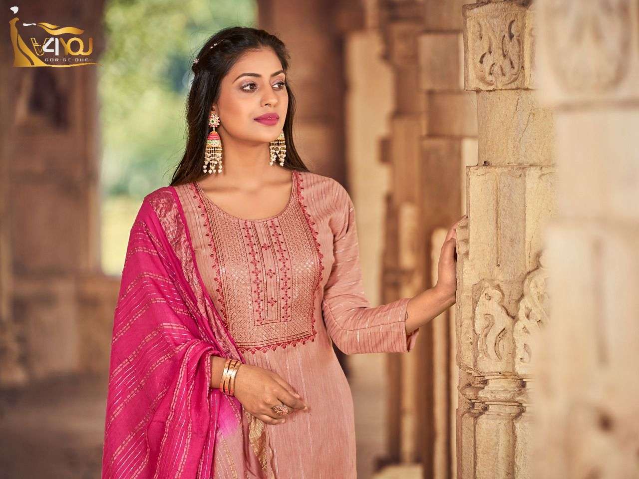 V4YOU PRESENT LAUNCHING NEW CATALOGUE SNEHA 3PCS CONCEPT KURTI PANT WITH DUPATTA SET- WHOLESALE SUPPLIER SURAT