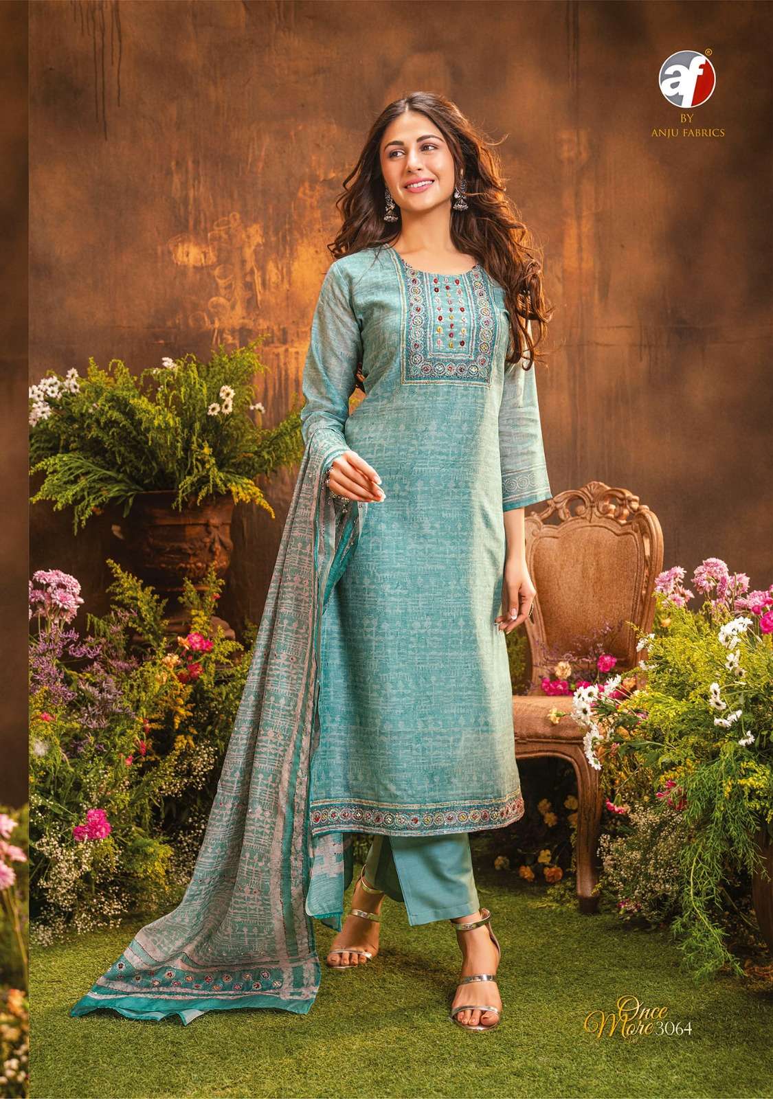 ANJU FABRIC LAUNCHING THE NEW CATALOGUE ONCE MORE VOL-2 3PCS CONCEPT DESIGNER KURTI PANT WITH HEAVY DUPATTA SET- WHOLESALE DEALER SURAT