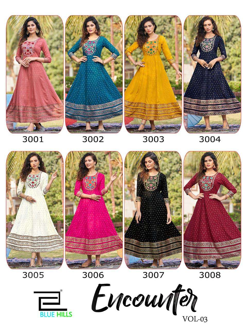 BLUE HILLS PRESENT LAUNCHING THE NEW CATALOGUE ENCOUNTER VOL-3 ANARKALI GOWN CONCEPT COLLECTION- WHOLESALE DEALER SURAT