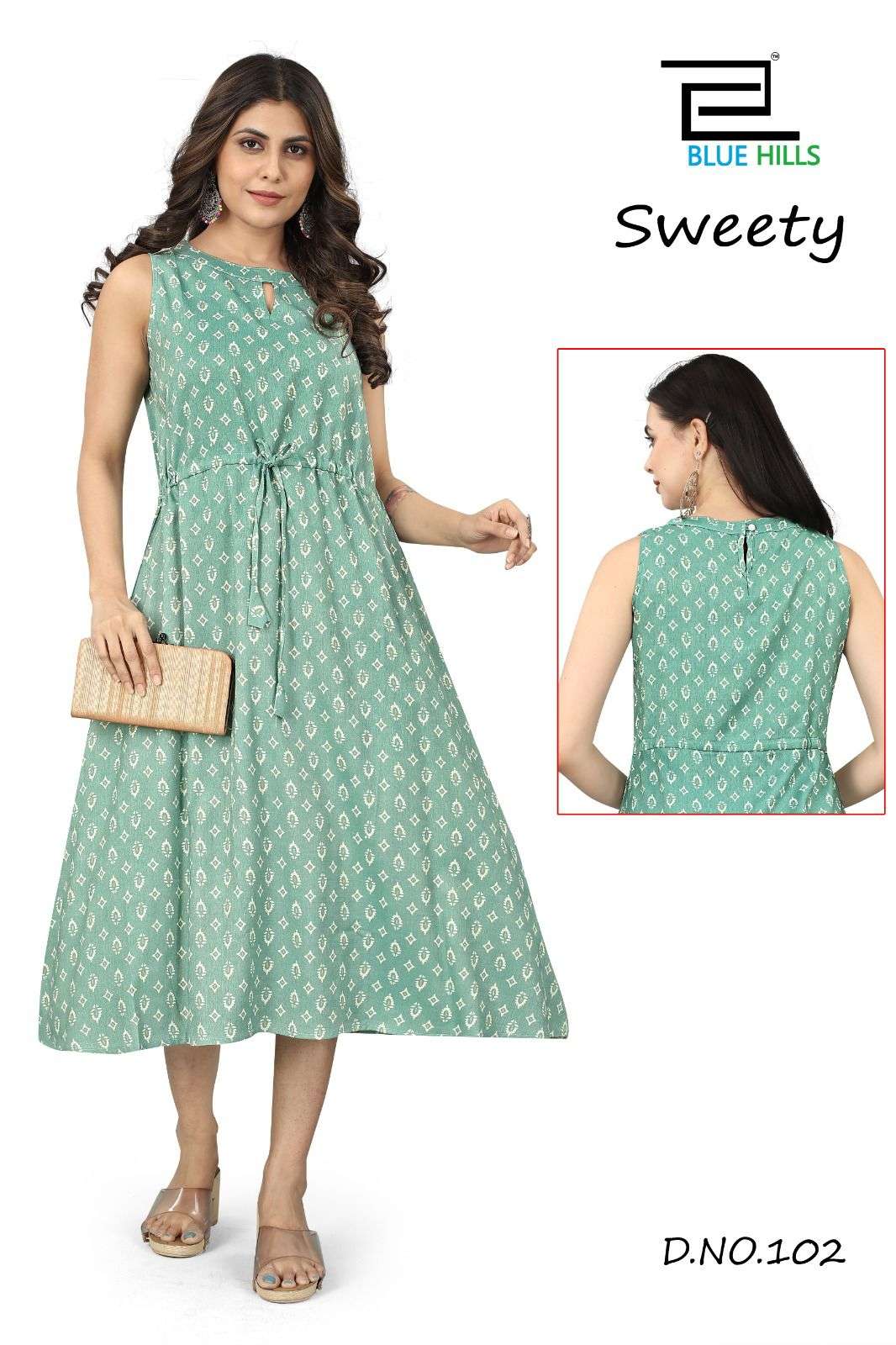 BLUE HILLS PRESENT LAUNCHING THE NEW CATALOGUE SWEETY 1PC CONCEPT RAYON PRINT LONG FANCY KURTI COLLECTION- WHOLESALE DEALER SURAT
