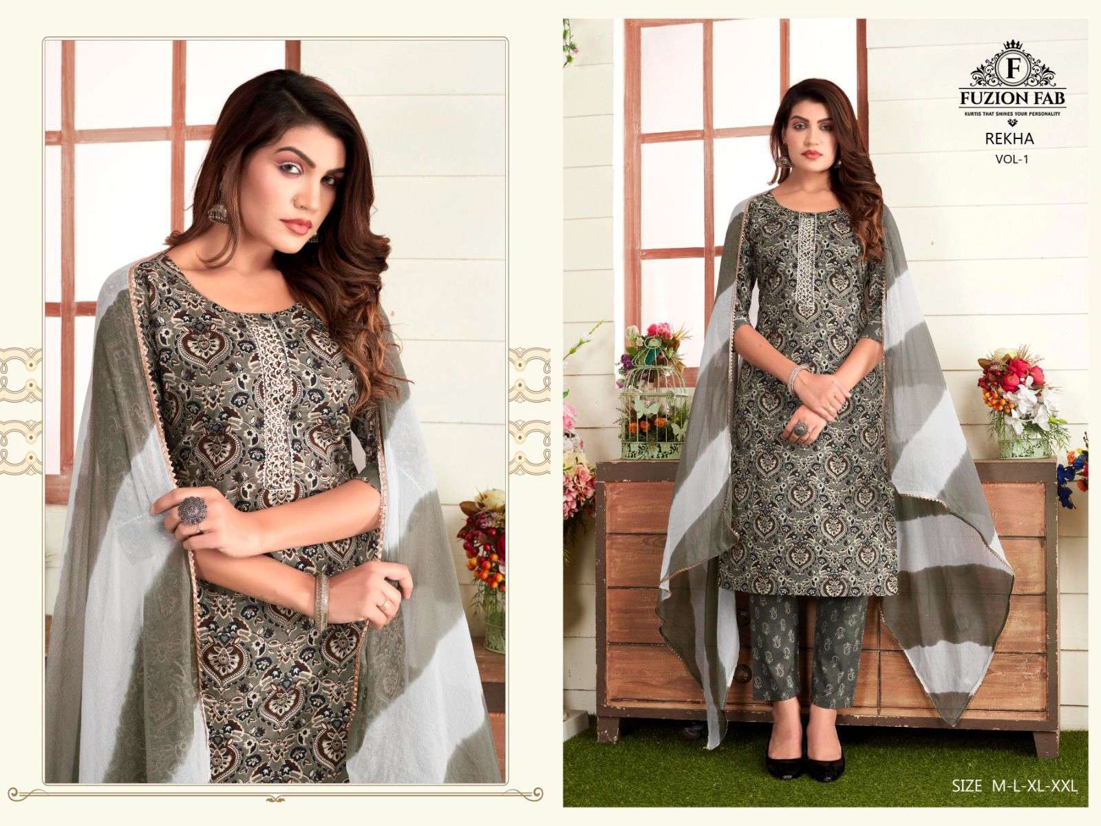 FUZION FAB LAUNCHING THE NEW CATALOGUE REKHA VOL.1 3PCS CONCEPT KURTI PANT WITH DUPATTA SET- WHOLESALE SUPPLIER SURAT