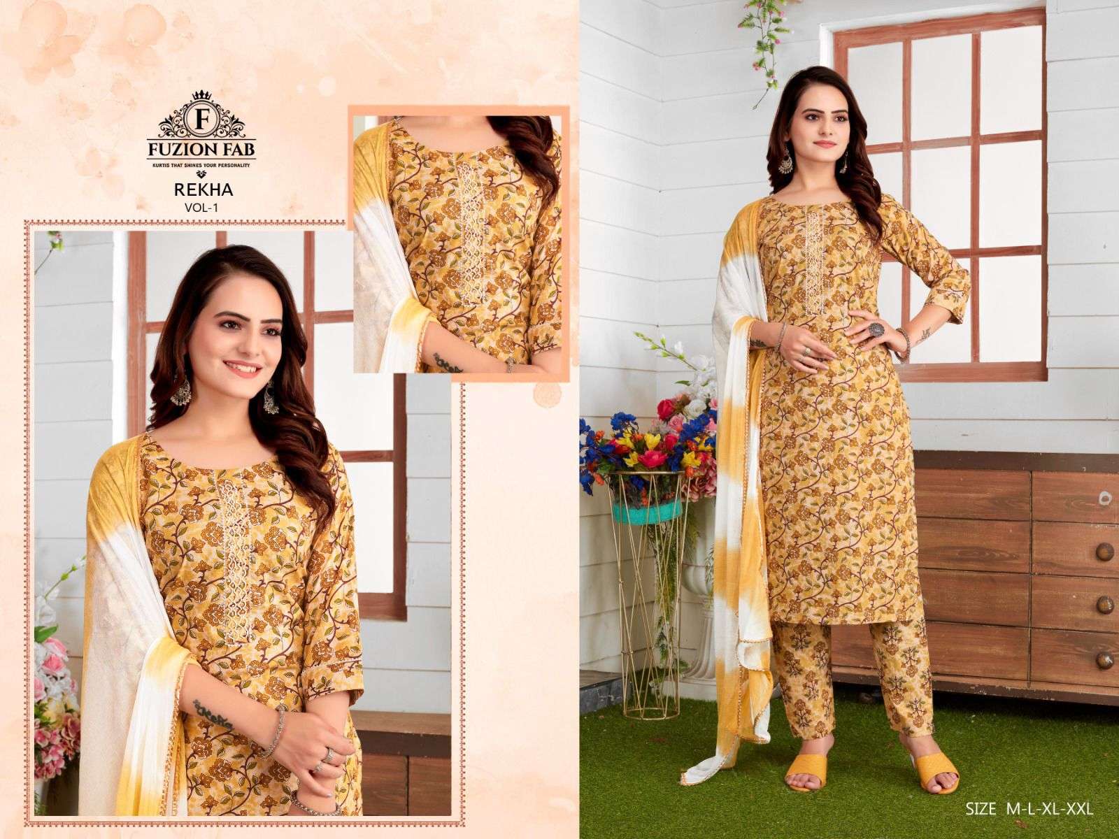 FUZION FAB LAUNCHING THE NEW CATALOGUE REKHA VOL.1 3PCS CONCEPT KURTI PANT WITH DUPATTA SET- WHOLESALE SUPPLIER SURAT