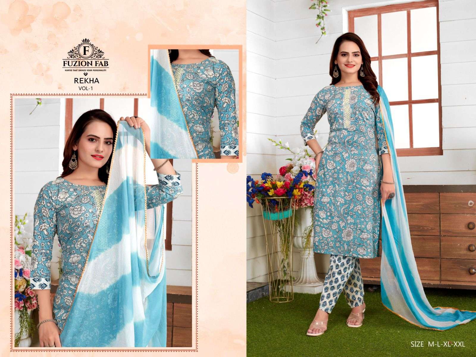 FUZION FAB LAUNCHING THE NEW CATALOGUE REKHA VOL.1 3PCS CONCEPT KURTI PANT WITH DUPATTA SET- WHOLESALE SUPPLIER SURAT