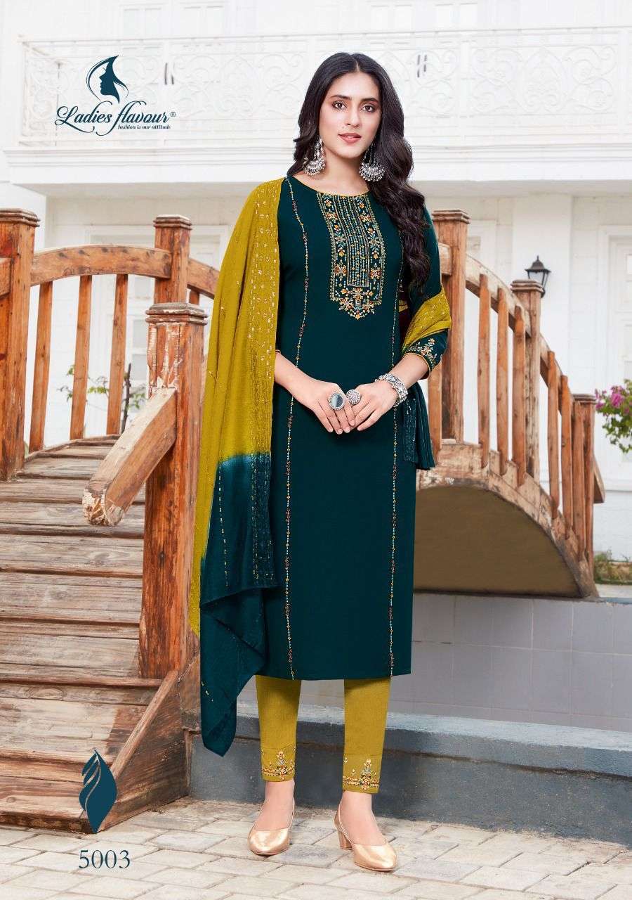 LADIES FLAVOUR  PRESENT LAUNCHING NEW CATALOGUE 3PCS CONCEPT STRAIGHT KURTI  PANT WITH DUPATTA SET- WHOLESALE SUPPLIER SURAT