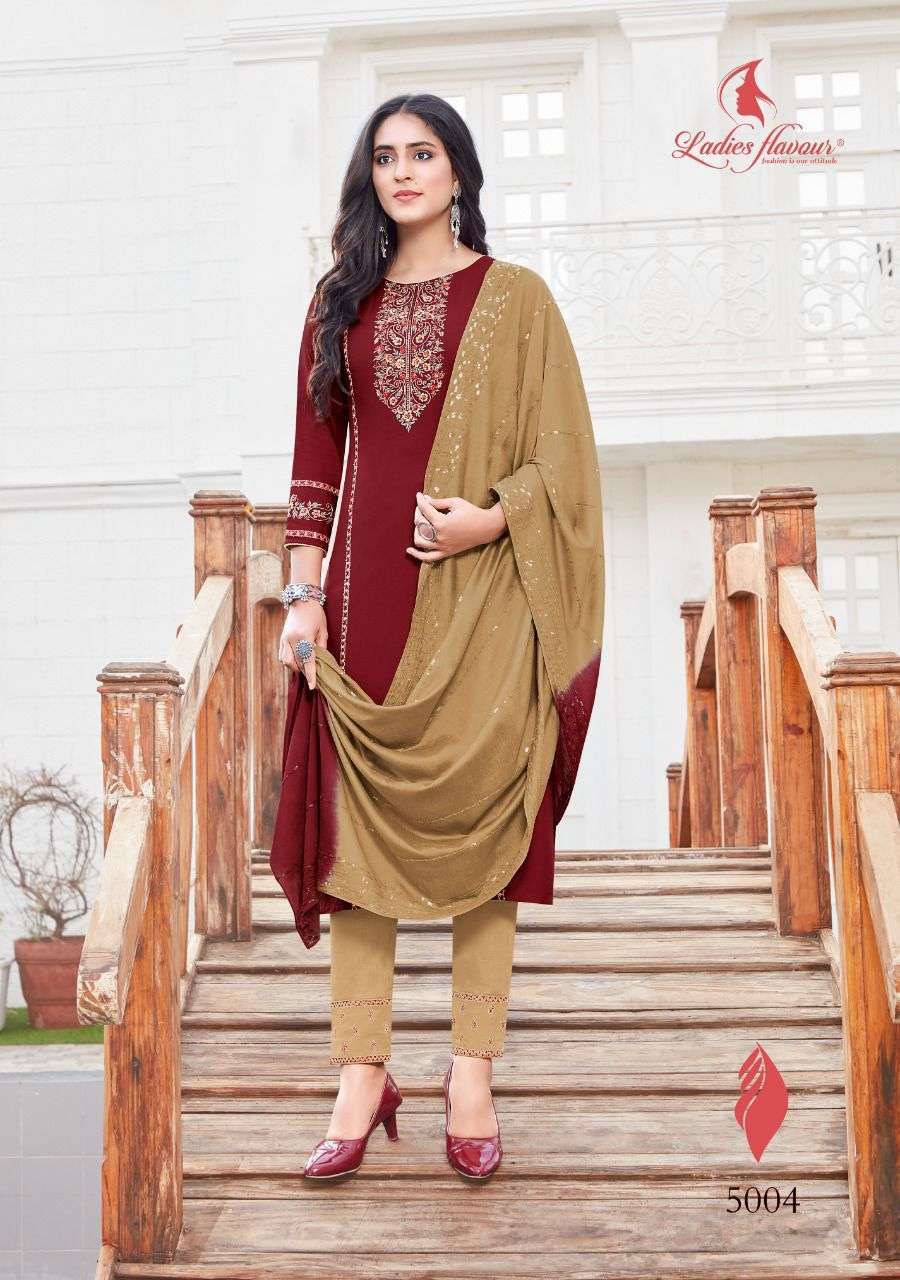 LADIES FLAVOUR  PRESENT LAUNCHING NEW CATALOGUE 3PCS CONCEPT STRAIGHT KURTI  PANT WITH DUPATTA SET- WHOLESALE SUPPLIER SURAT