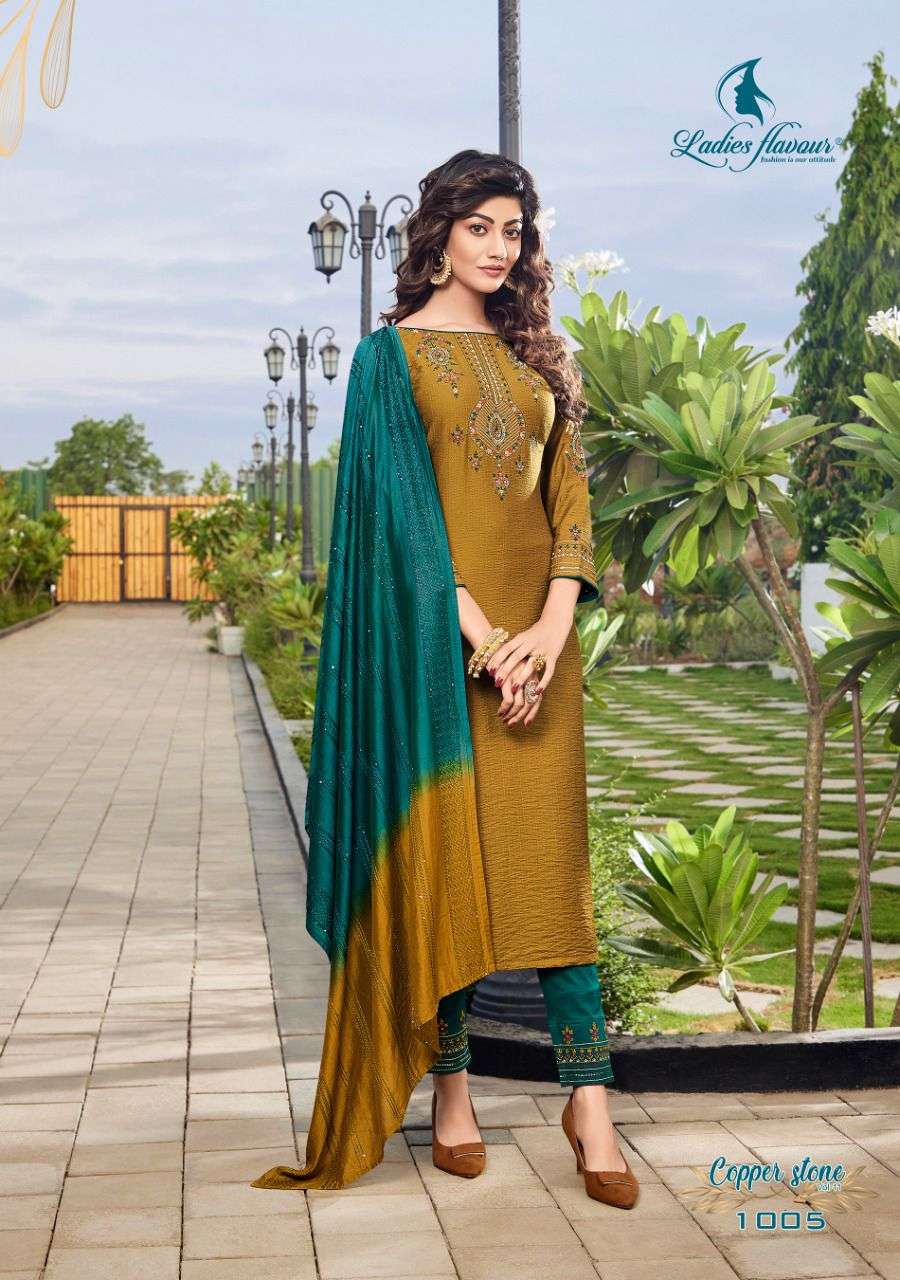 LADIES FLAVOUR  PRESENT LAUNCHING NEW CATALOGUE 3PCS CONCEPT STRAIGHT KURTI  PANT WITH DUPATTA SET- WHOLESALE SUPPLIER SURAT