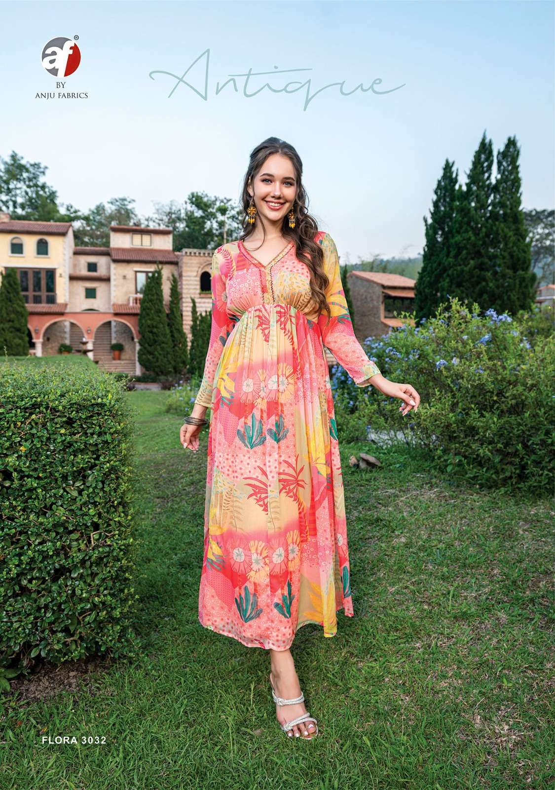 PARTY WEAR ONE PIECE FLARED DRESS BY ANJU FABRICS