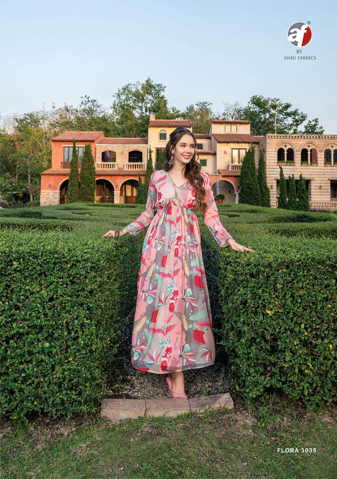 PARTY WEAR ONE PIECE FLARED DRESS BY ANJU FABRICS