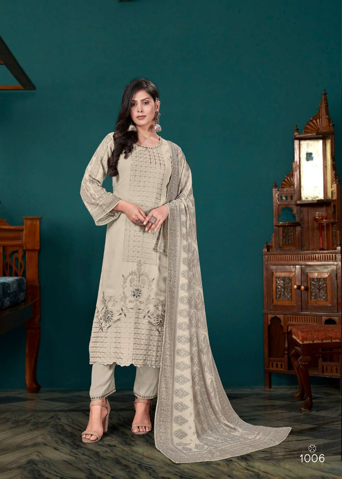 QASR LAUNCHING THE NEW CATALOGUE SYRINX 3PCS CONCEPT KURTI PANT WITH DUPATTA-WHOLESALE DEALER SURAT