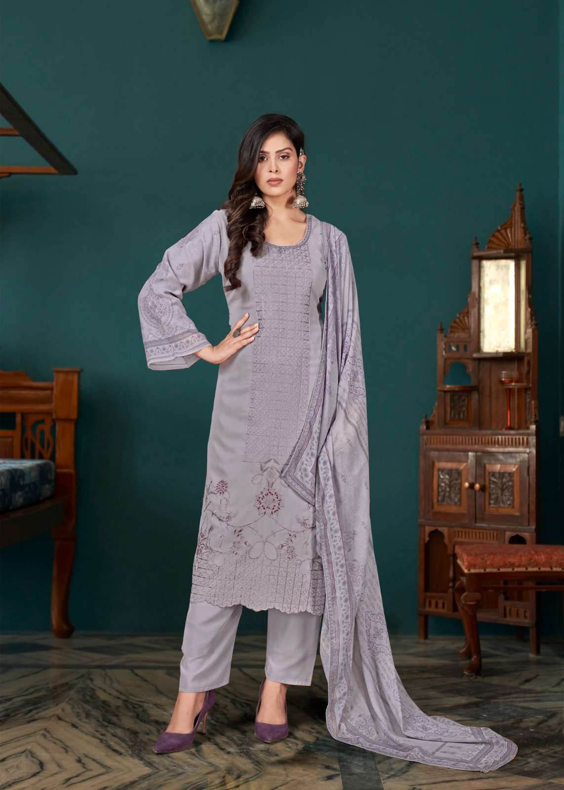 QASR LAUNCHING THE NEW CATALOGUE SYRINX 3PCS CONCEPT KURTI PANT WITH DUPATTA-WHOLESALE DEALER SURAT