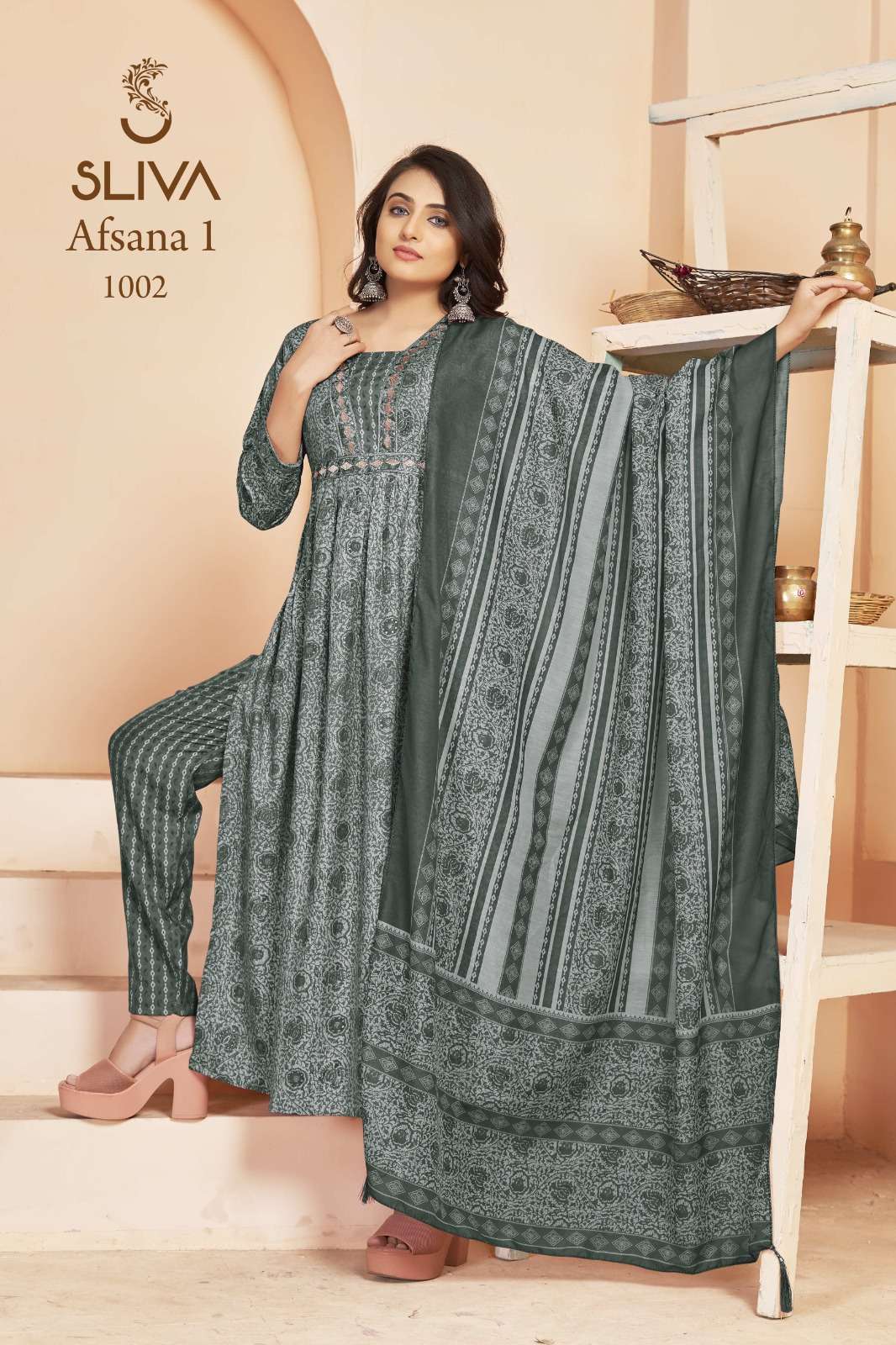 SLIVA LAUNCHING THE NEW CATALOGUE AFSANA VOL.1 AND VOL.2 2COLOUR CONCEPTS KURTI PANT & DUPATTA SET- WHOLESALE SUPPLIER SURAT