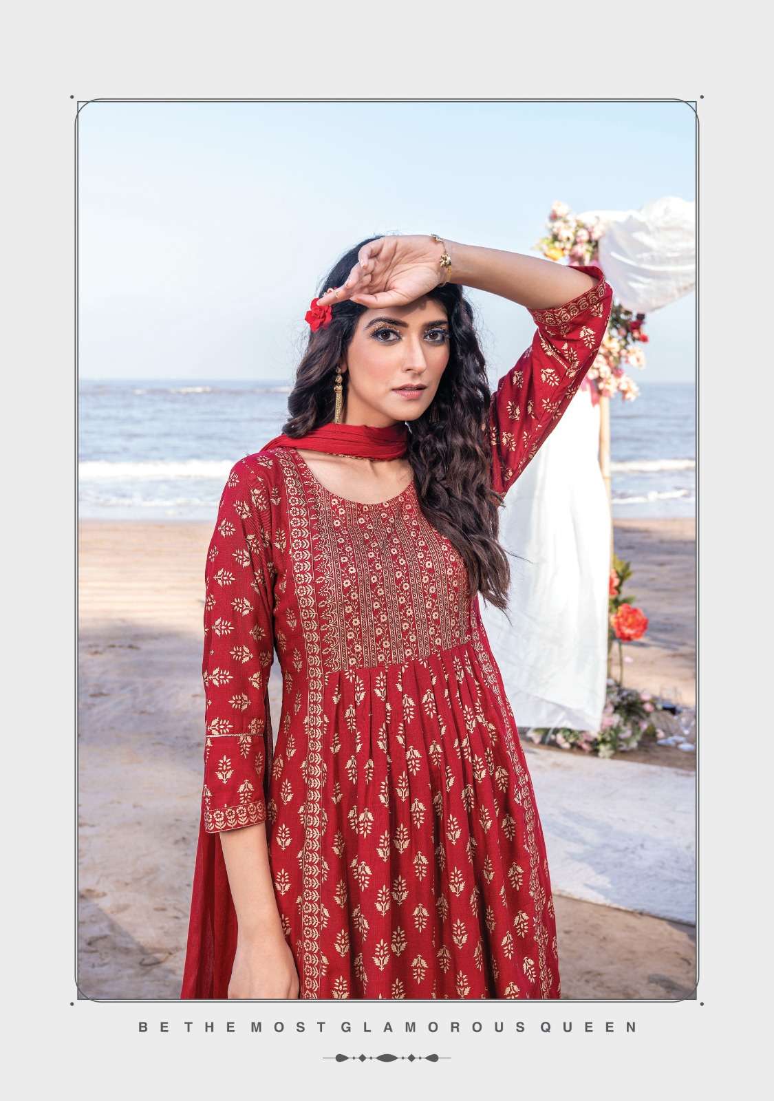 WANNA LAUNCHING NEW CATALOGUE IVORY 3PCS CONCEPT RAYON PURE GOLD PRINT KURTI PANT DUPATTA SET- WHOLSALE SUPPLIER SURAT