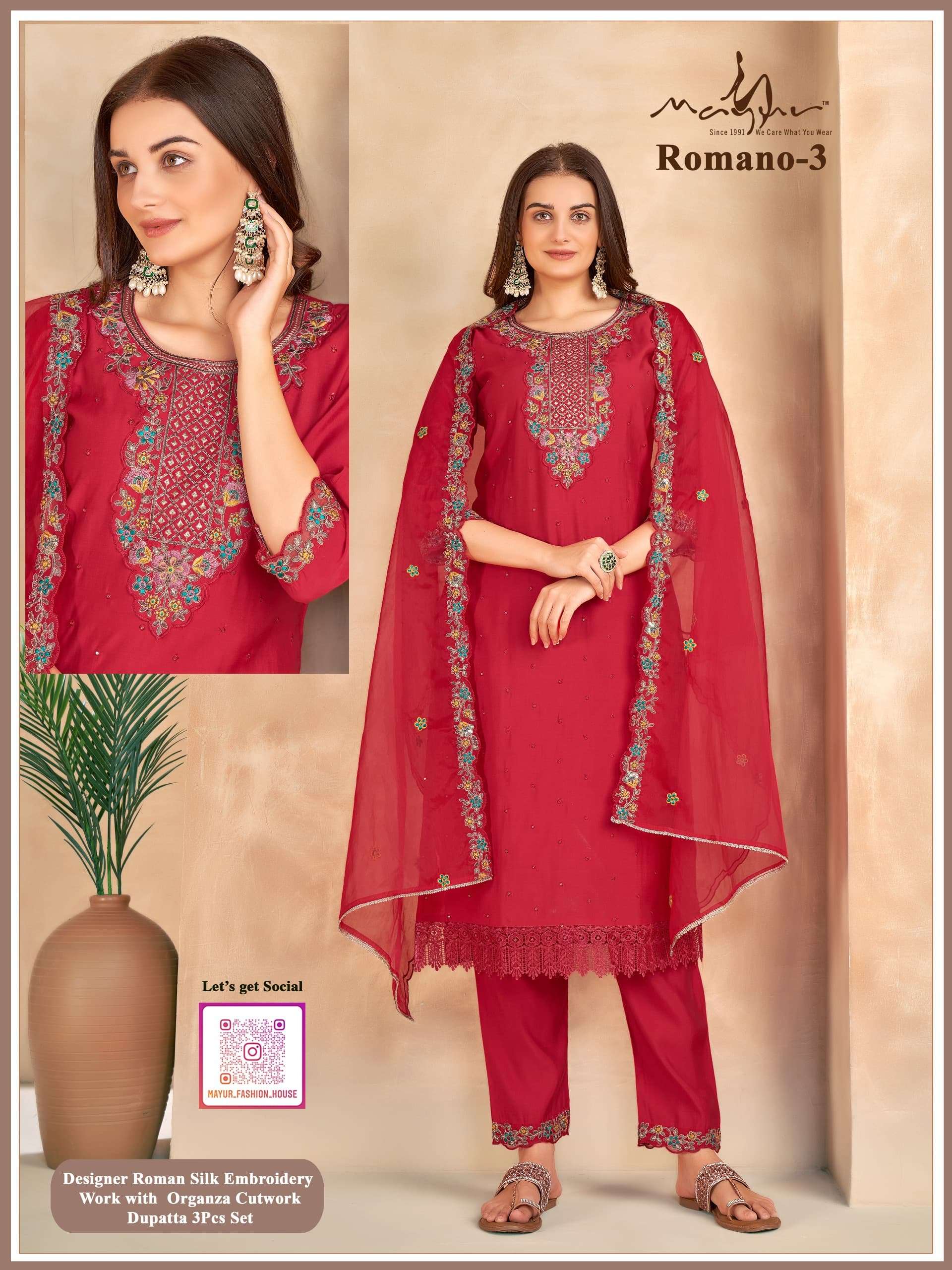 NEW LAUNCHED KURTI WITH PANT AND DUPATTA BY ROMANO