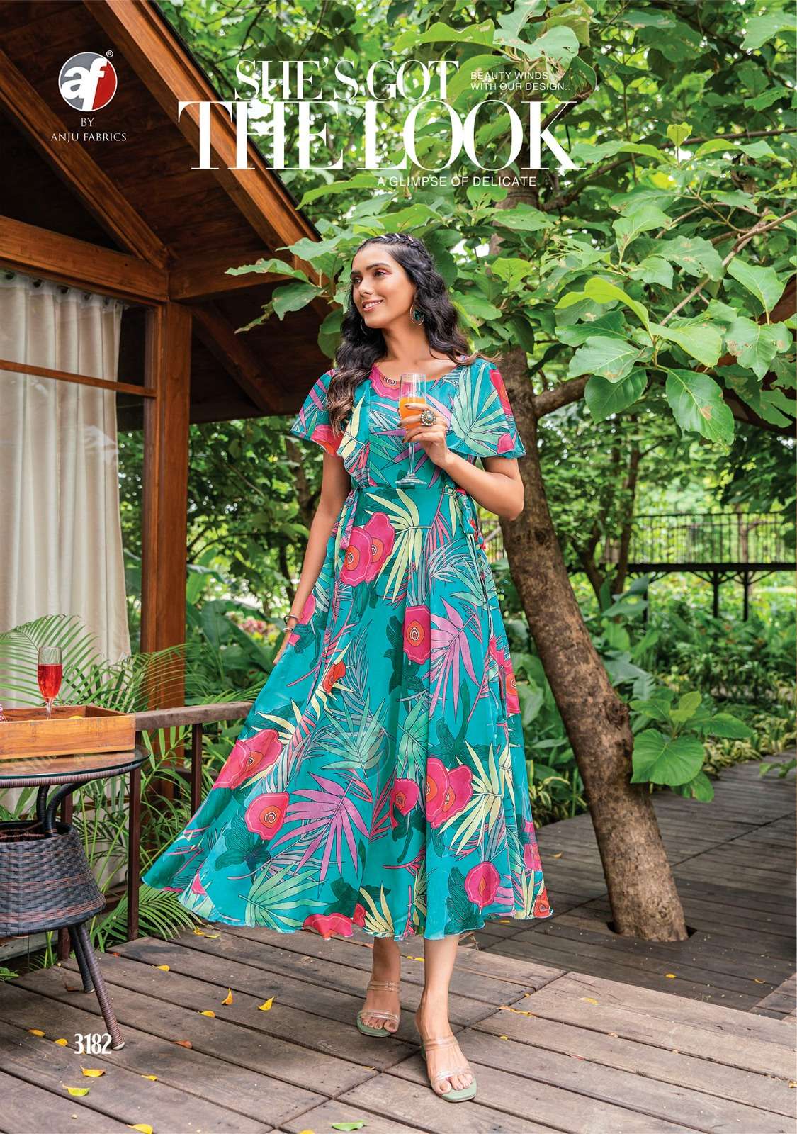 LONG ONE PIECE , CORAL CHARM VOL-3 CATALOUGE BY ANJU FABRICS DESIGN NO-3182